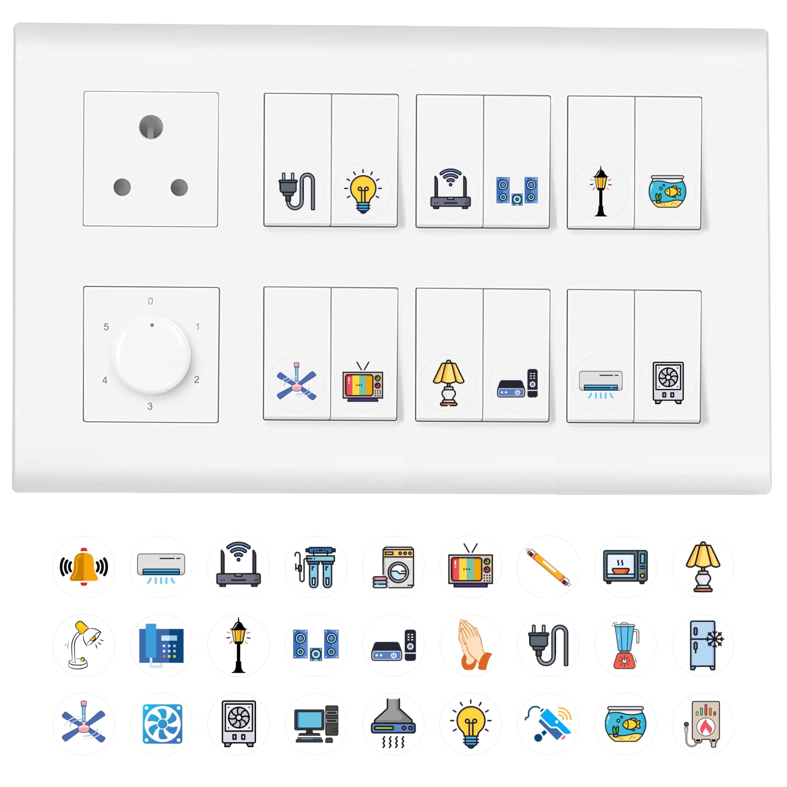 Modern Switch Board Stickers - 3 Sheets Self Adhesive, Electric Switch Board Covers, Vinyl Transparent Stickers for Switches, Light Fan Stickers, Wall Switch Board Stickers, 22.9 cms
