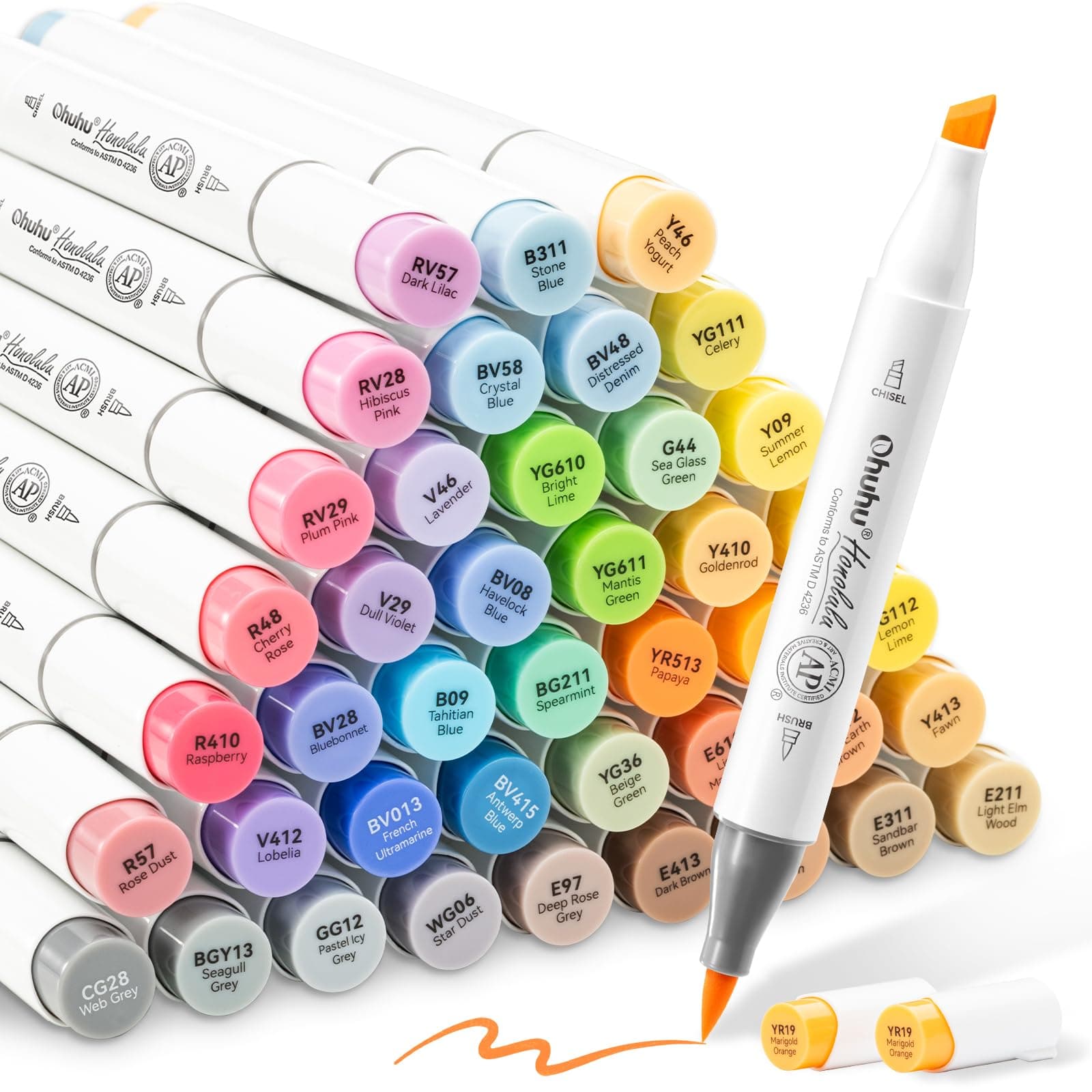 Alcohol Brush Markers 48 Mid-tone Colors- Double Tipped Alcohol Based Art Marker Set for Artists Adults Coloring Sketch Illustration (Chisel & Brush)