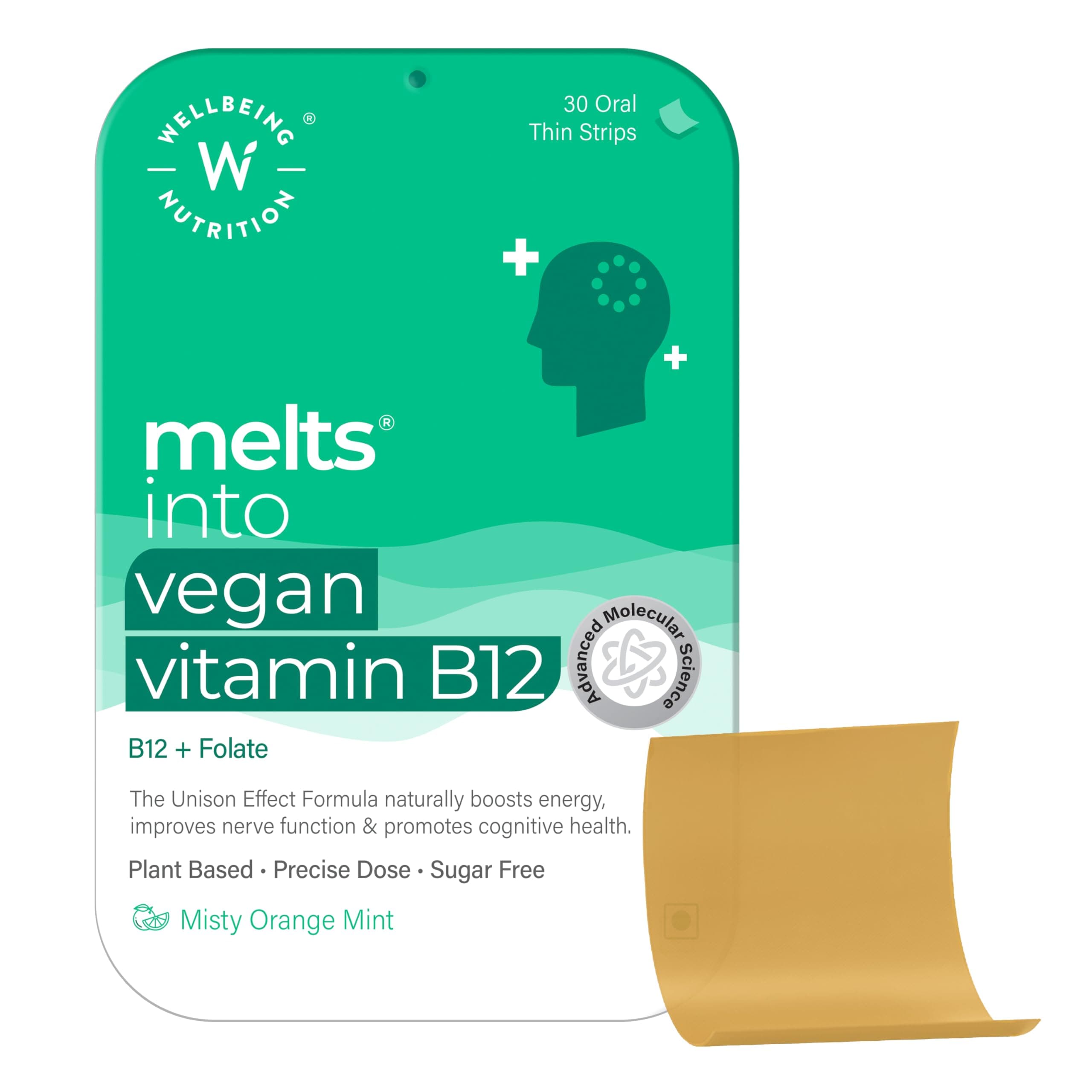 - Wellbeing Nutrition Melts Vegan Vitamin B12, Folate, Brahmi & Curcumin | For Memory, Brain, Heart & Nervous System Support | B12 supplement for Men & Women, 30 Oral Strips