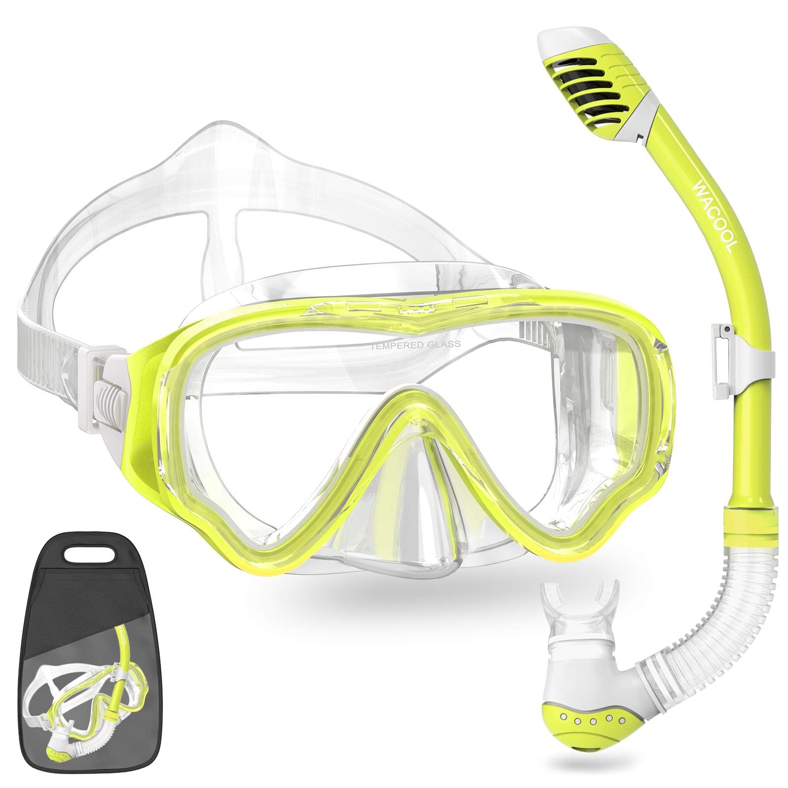 WACOOL Snorkeling Snorkel Diving Scuba Package Set Gear for Kids Youth Junior Anti-Fog Coated Glass with Silicon Mouth Piece Purge Valve and Anti-Splash
