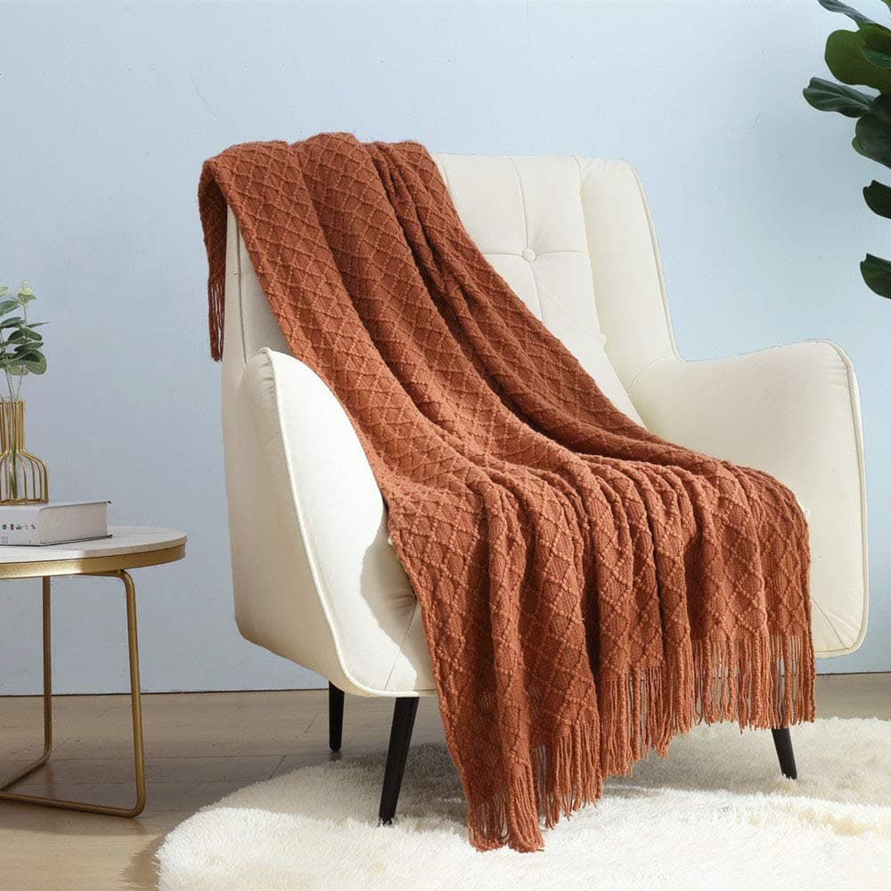 Home Farmhouse Decor Rustic Couch Sofa Chair Bed Throw Blanket, Soft Warm Light Weight for Travelling in Spring Summer (127x152cm Caramel)