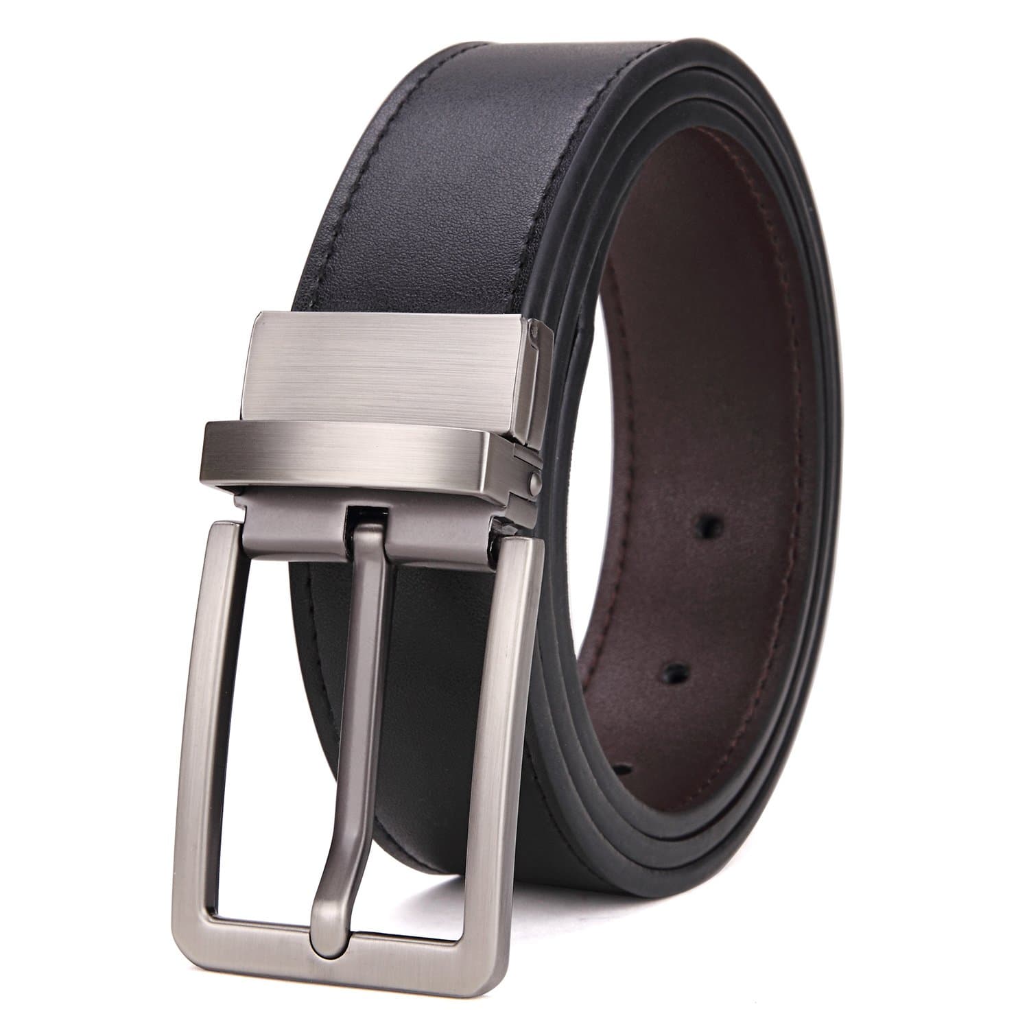 Matasuha Men's Dress Leather Belt Reversible Rotated Buckle