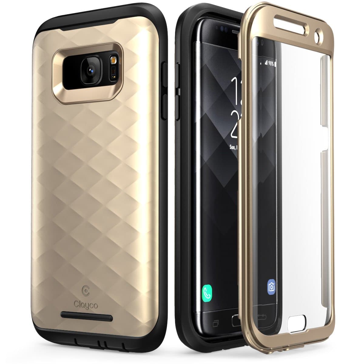 Galaxy S7 Edge Case, Clayco [Hera Series] Full-Body Rugged Case with Built-in Screen Protector for Samsung Galaxy S7 Edge (2016 Release) (Gold)