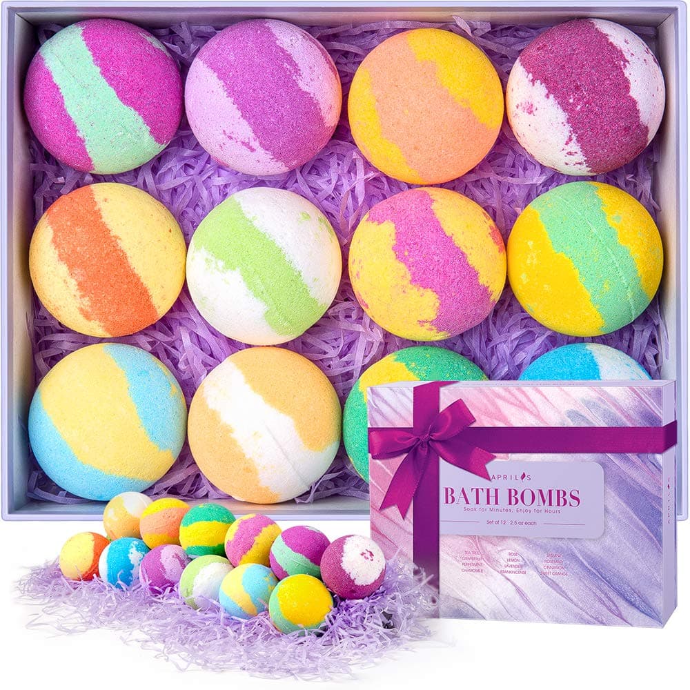 Aprilis Bath Bombs Gift Set, Organic Vegan Bath Bomb with 12 Essential Oils, Fizzy Bubble Bath Bombs, Mother's Day Birthday Gift idea For Her, Women Best Friends and Kids