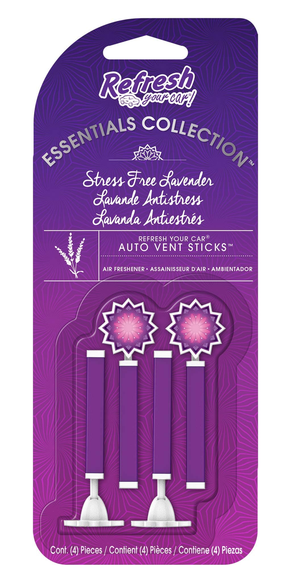 Refresh Your Car! Vent Sticks, Stress Free Lavender, 4-Pack