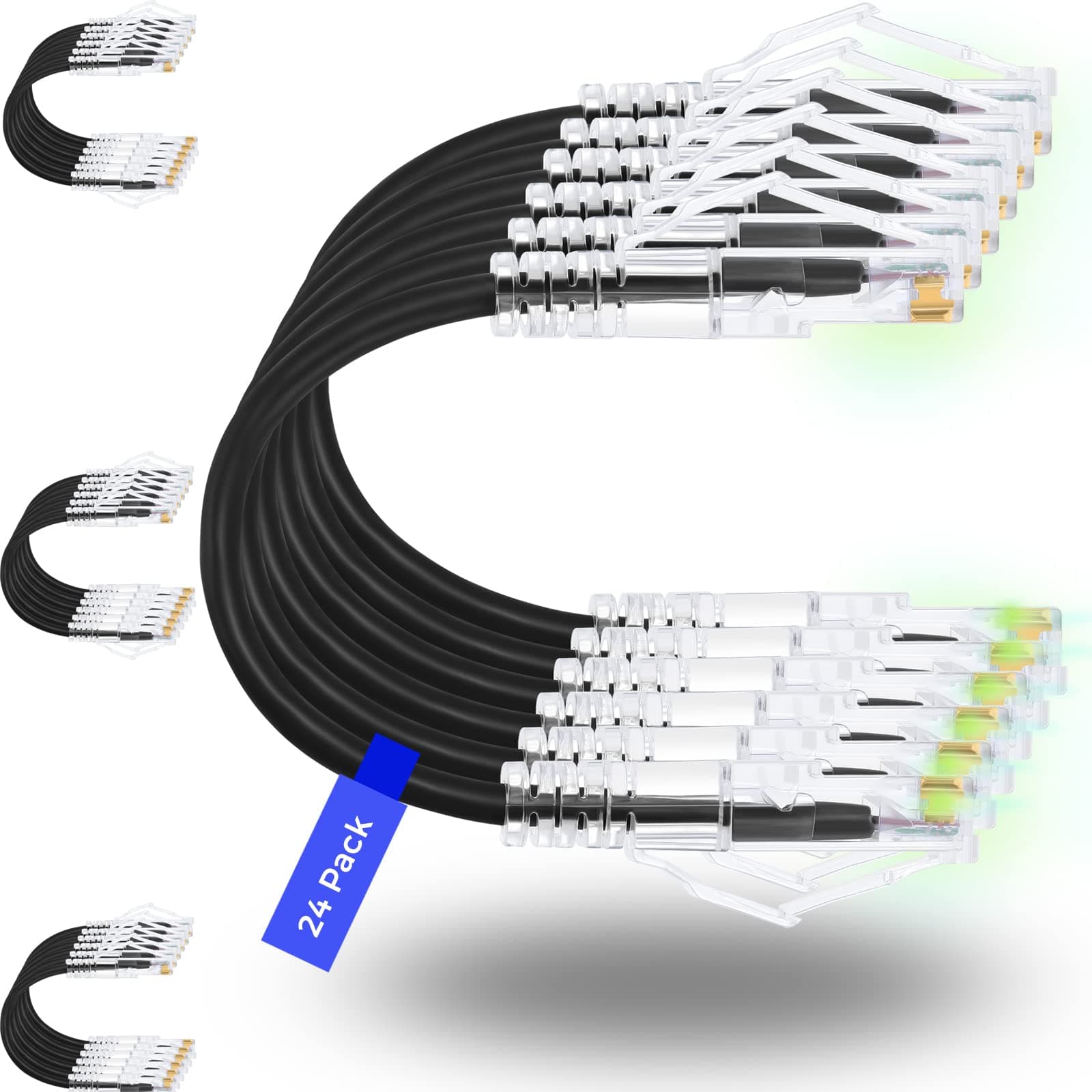 - Rapink Patch Cables Cat6/ Cat6a 3ft (24 Pack) Slim, Cat6a Ethernet Patch Cable 10G Support, Snagless Cat 6 Patch Cable for Patch Panel to Switch, Flexiable Cat6 Ethernet Cable Black