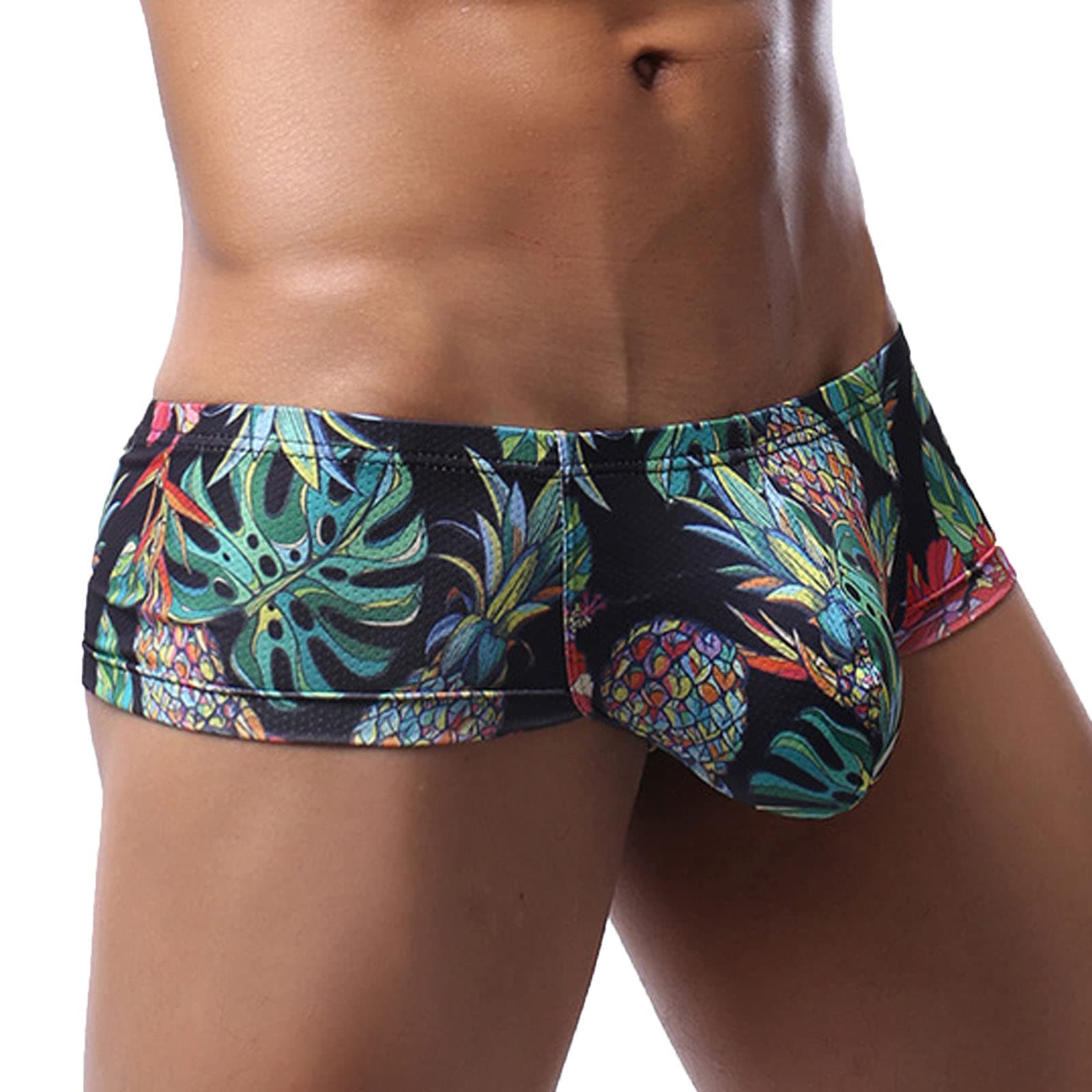 Sexy Printed Short Legs Boxer Briefs for Men, Low Rise Big Pouch Underwear, Mesh Breathable Undies Trunks