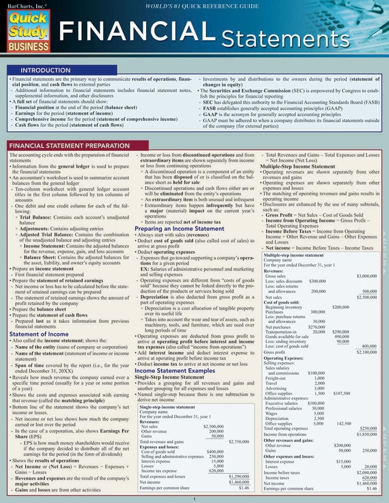 Financial Statements: QuickStudy Laminated Reference Guide