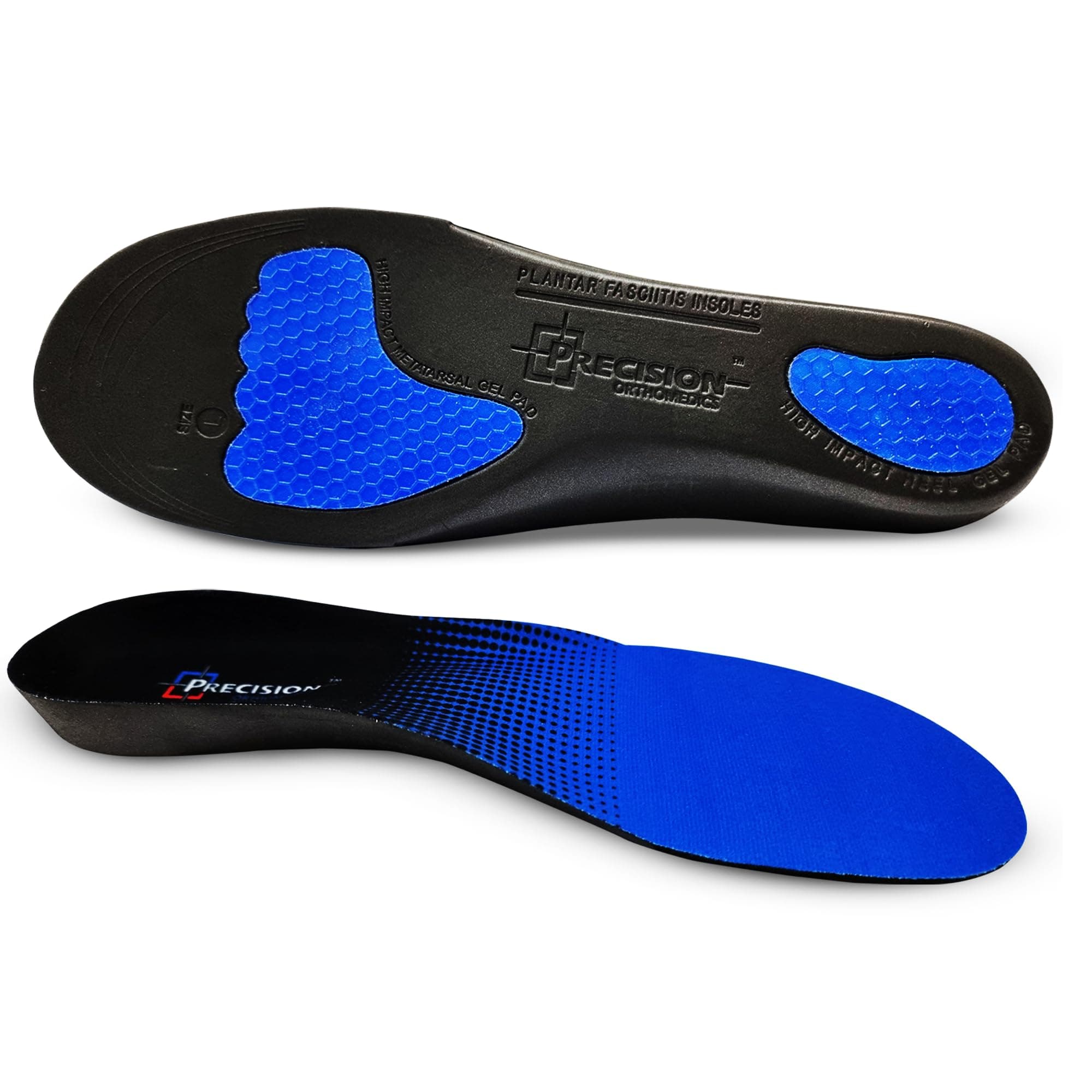 Precision OrthomedicsPRECISION ORTHOMEDICS ® - Orthotic Insoles for Arch Support Fallen Arches Flat FEET Plantar Fasciitis Back Heel Pain with Superb Metatarsal and Heel Gel PAD Cushion ON Insoles (S: UK (5-6.5))