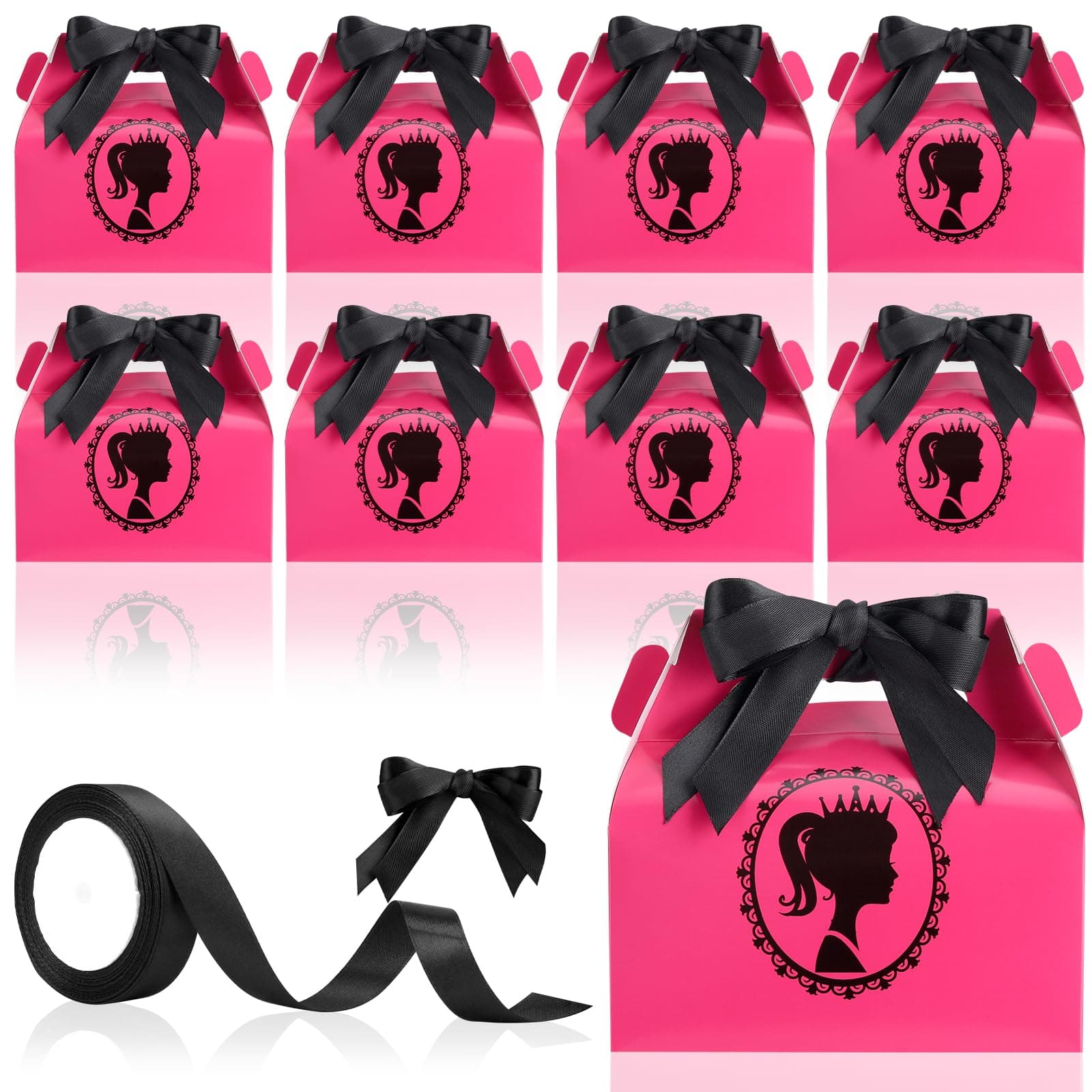 XUWAIDSGN 24 Pack Hot Pink Party Favor Goodies Boxes with Ribbon Girl Candy Gable Cookies Boxes Cute Toy Boxes Princess Treat Boxes Party Gift Boxes for Girl Birthday Party Decorations