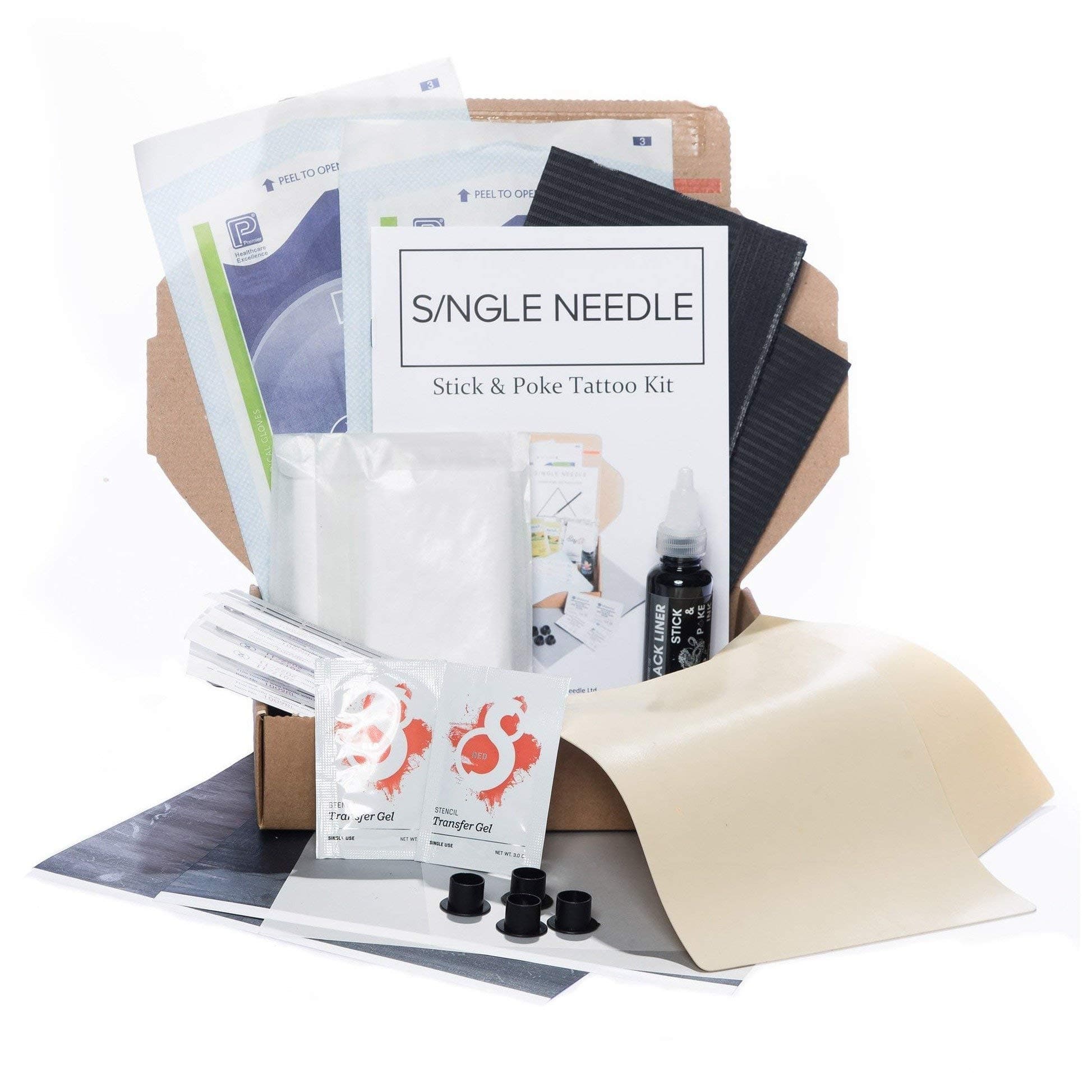 Single Needle - Stick & Poke (Hand Poke) PRACTICE Tattoo Kit - DOUBLE (Medium Gloves)