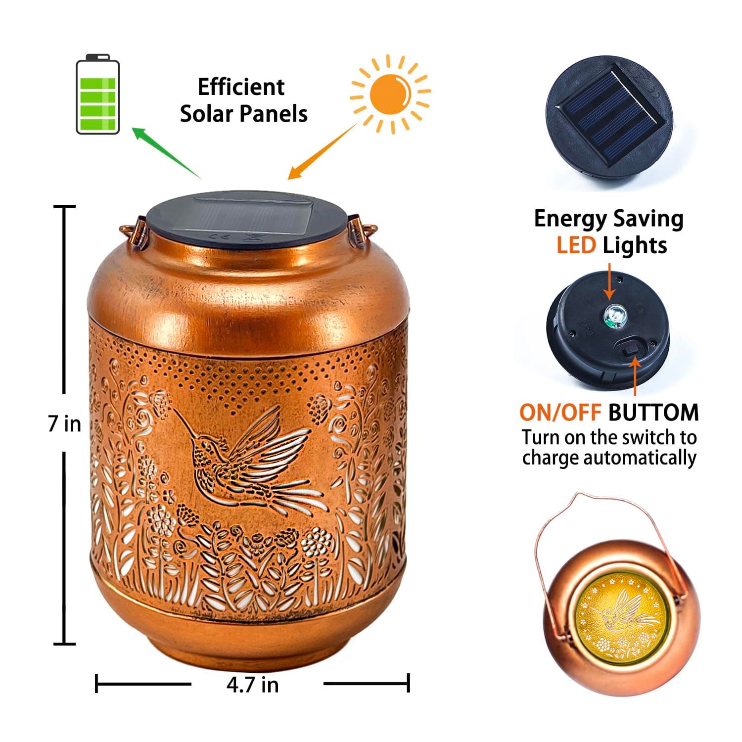 Hummingbird Solar Lanterns Outdoor Waterproof Hanging Solar Lights Hummingbird Gifts for Women Men Mom Metal Bird Decorative LED Lanterns for Yard, Patio, Lawn, Pathway, Landscape, Garden Decor