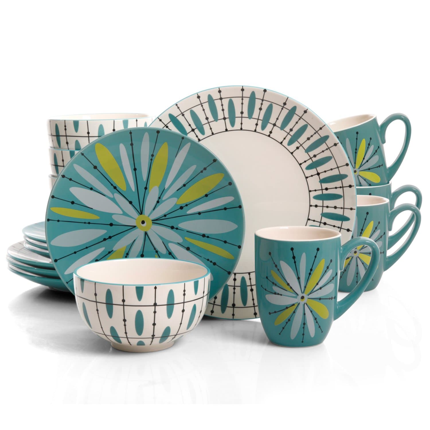 Studio California Nordic Cool Luminescent Anza 16 Piece Dinnerware Set, Teal - By Laurie Gates
