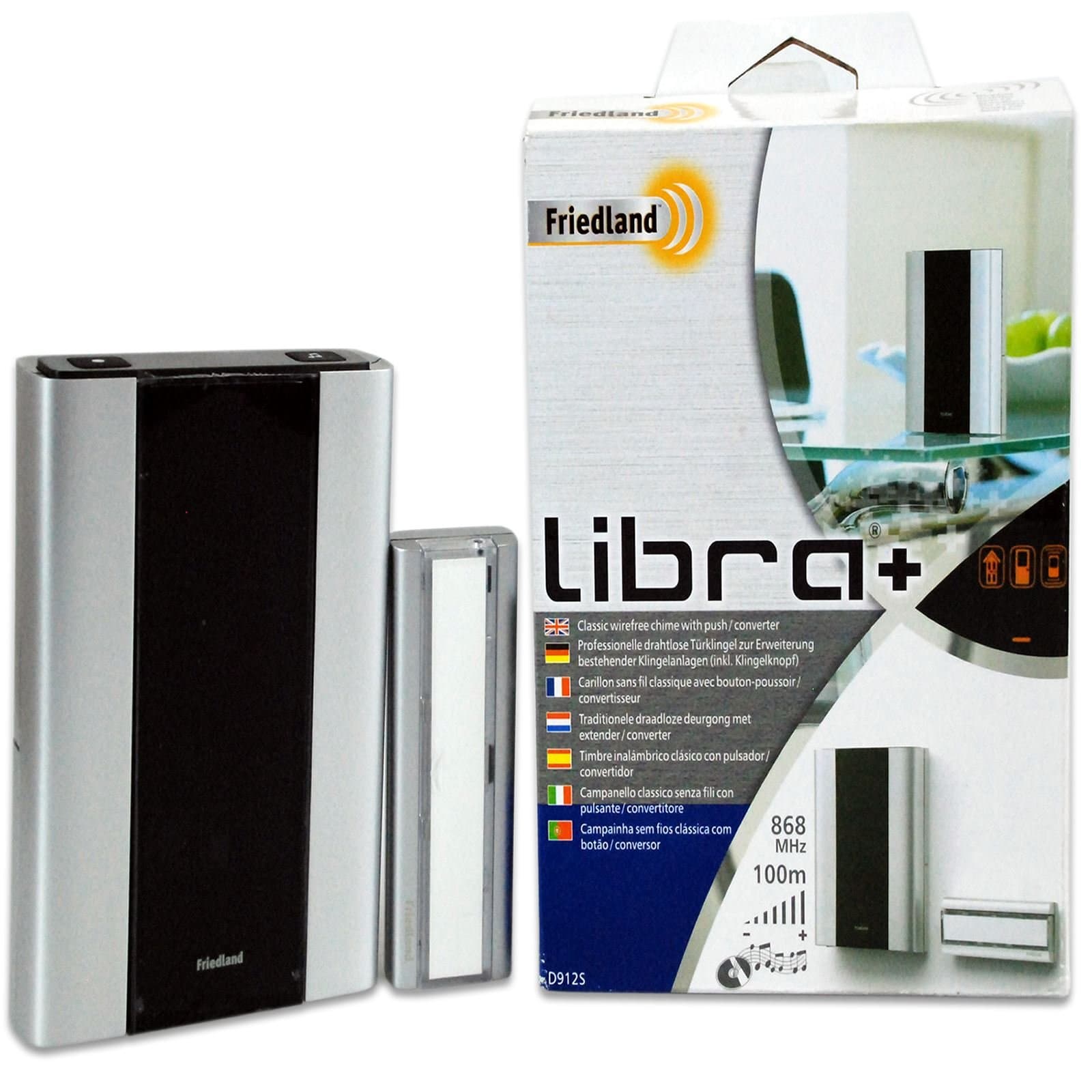 Friedland® D912S Doorman Libra+ 100M Plug Wireless LED Door Chime Door Bell Kit with 3 Channel Options Wall Mounted