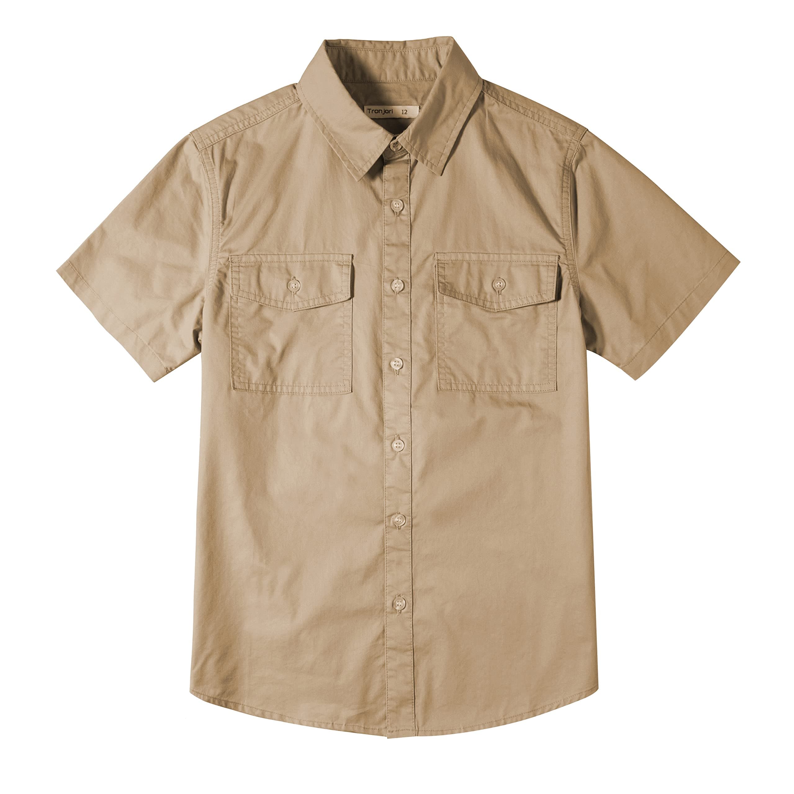 Boys Short Sleeve Button Down Casual Woven Shirt Two Pockets