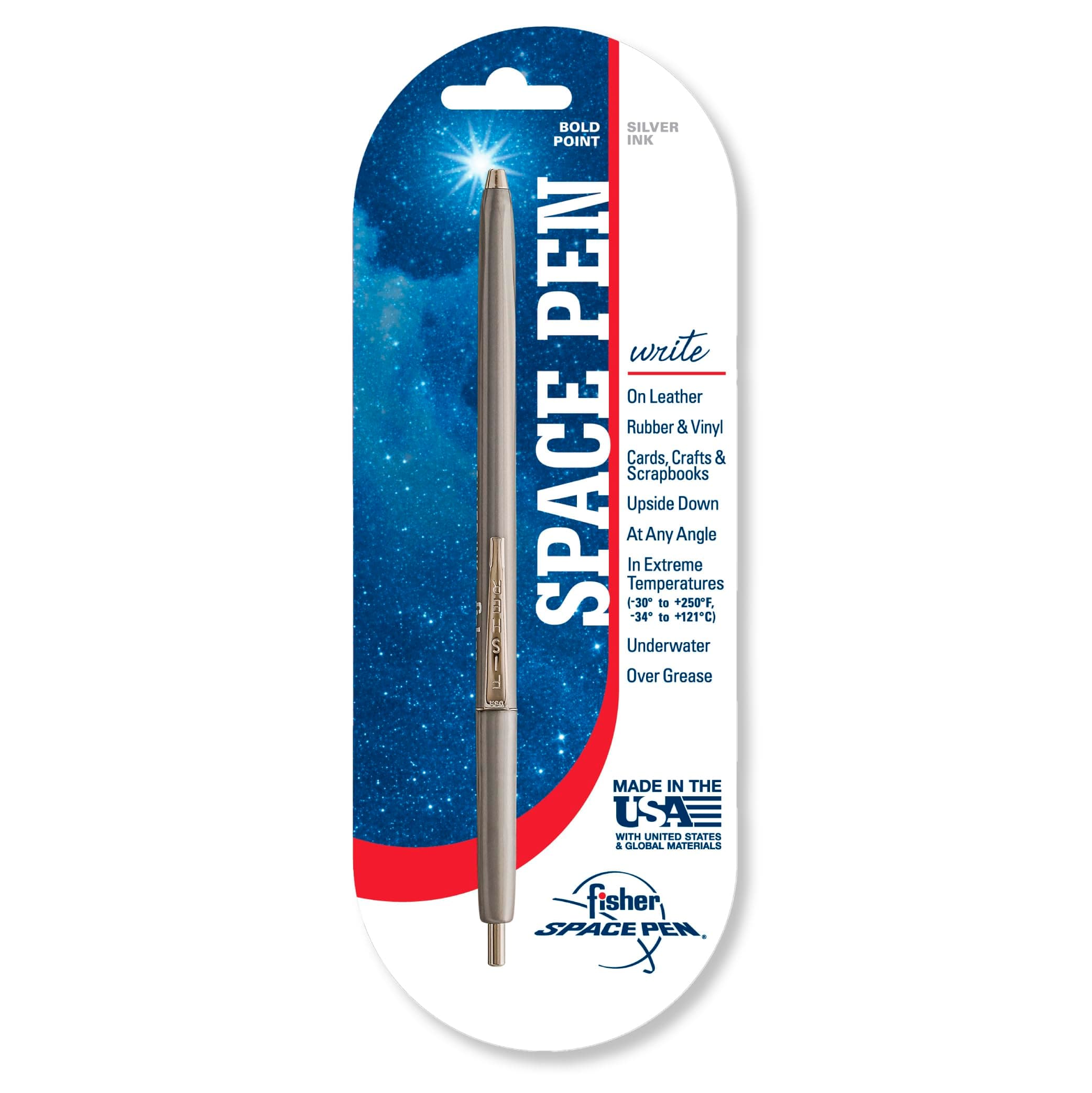 Fisher Space Pen Silver Ink Space Pen, Ballpoint, Bold Point, Silver Metallic Ink