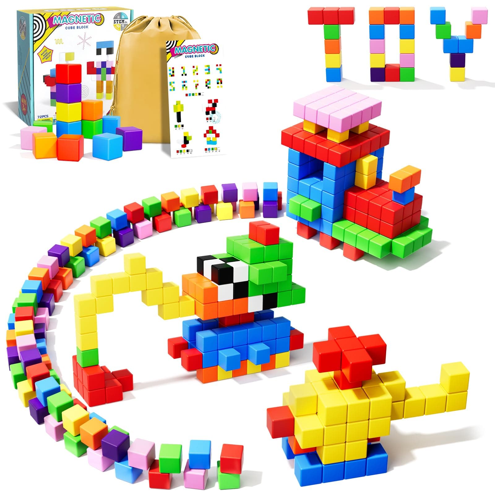 72pcs Magnetic Blocks for Kids, Magnetic Building Cubes for Toddlers 3-5, Preschool STEM Educational Sensory Montessori Square Toy for 3 4 5 6 Boys & Girls 72pcs