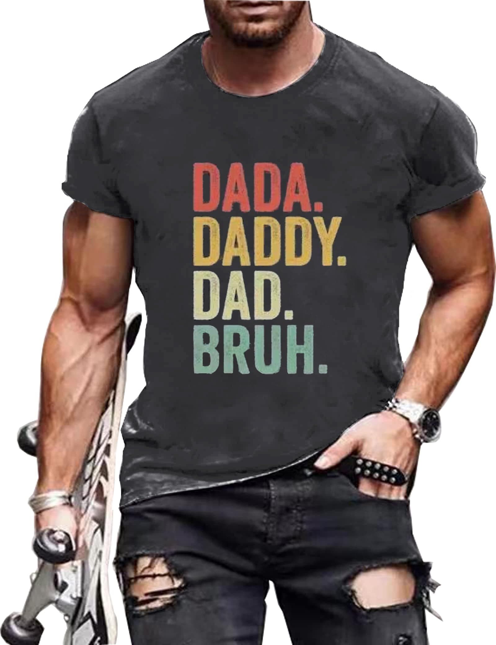 BEDDANDad Shirt for Men Dada Daddy Dad Bruh T-Shirt Casual Letter Print Tee Funny Short Sleeve Tops