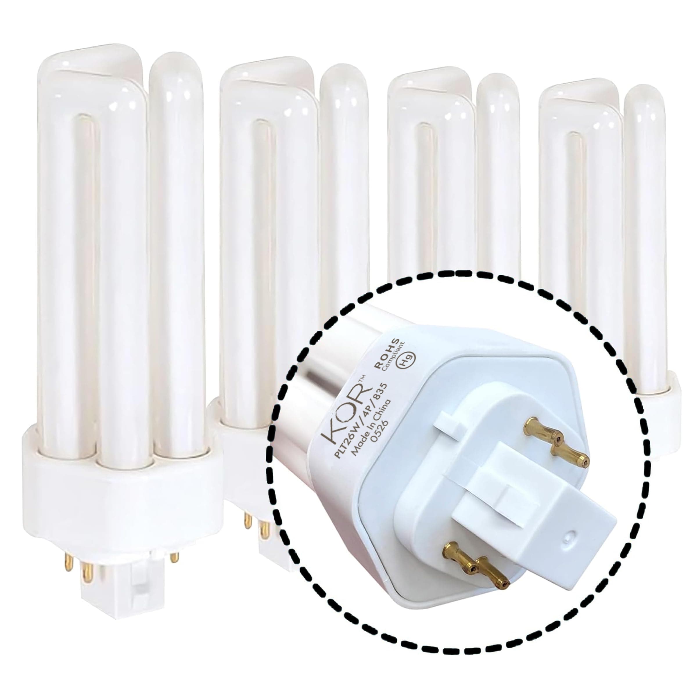 (Pack of 4 26 Watt Triple Tube - GX24Q-3 (4 Pin) Base -3500K White - CFL Light Bulb - Philips 268243 PL-T 26W/35/4P/ALTO - GE 97616 F26TBX/835/A/ECO