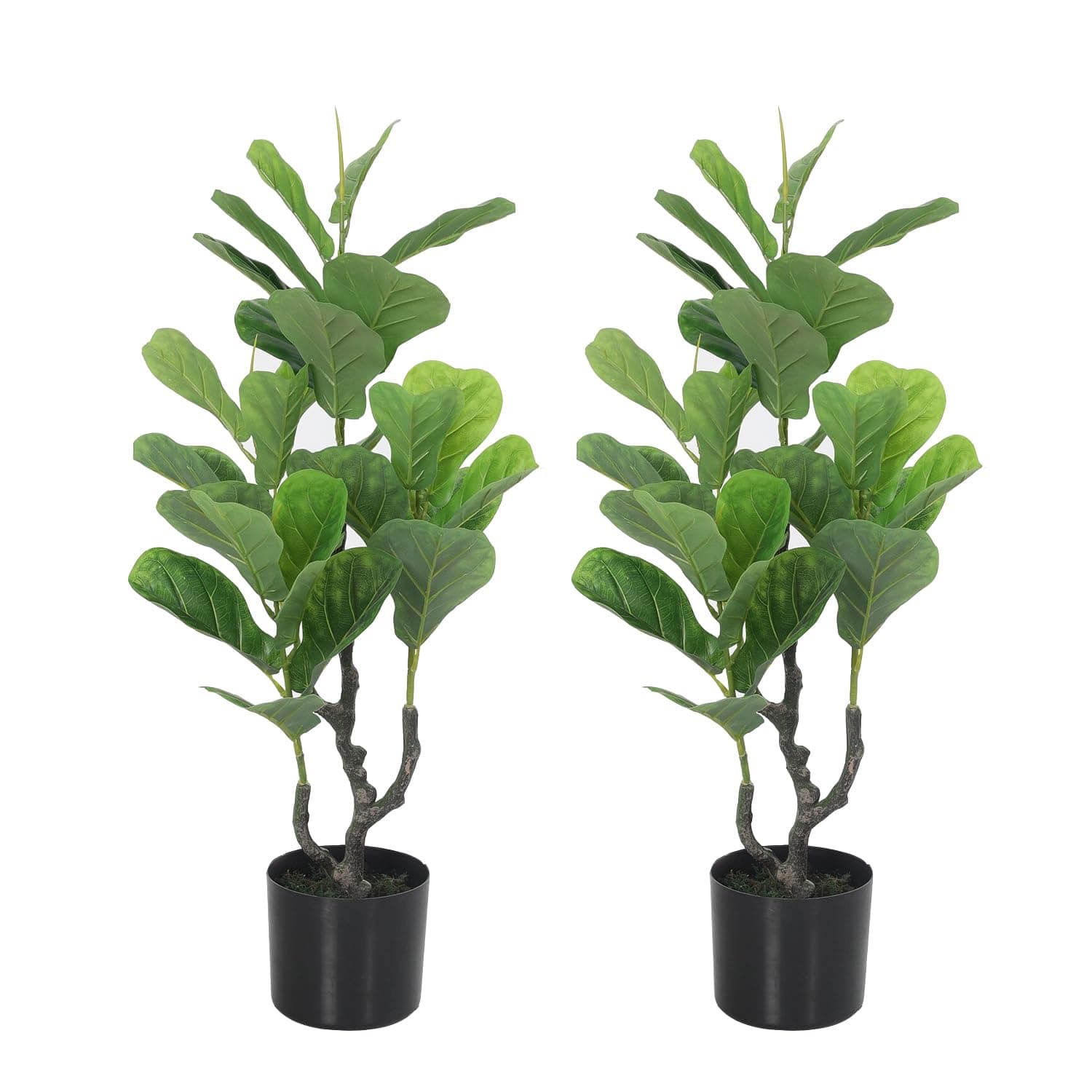 Home Bloom Artificial Plants Fake Fiddle Leaf Fig Tree Tropical Palm Leaves Faux Fiddle Leaf Fig Plants Tall Tree Indoor Real Touch Leaves for Home Garden Outdoor Office Decor Pack of 2