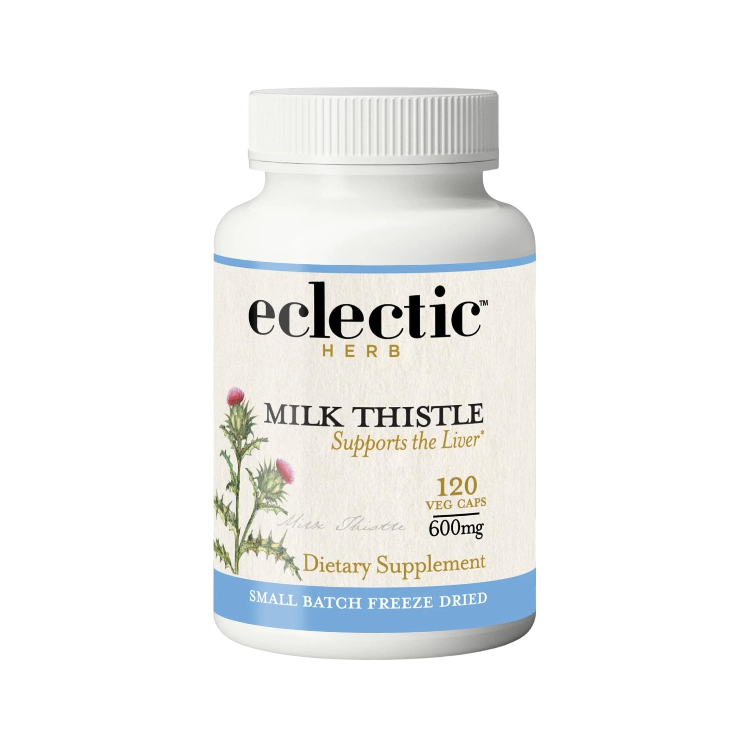 Eclectic Herb - Premium Freeze Dried Milk Thistle Capsules | Silymarin Supplement | Liver Support, Detox, Cleanse + Maintain | Vegan, Natural, Non-GMO, Gluten Free (120 CT | 600 mg)