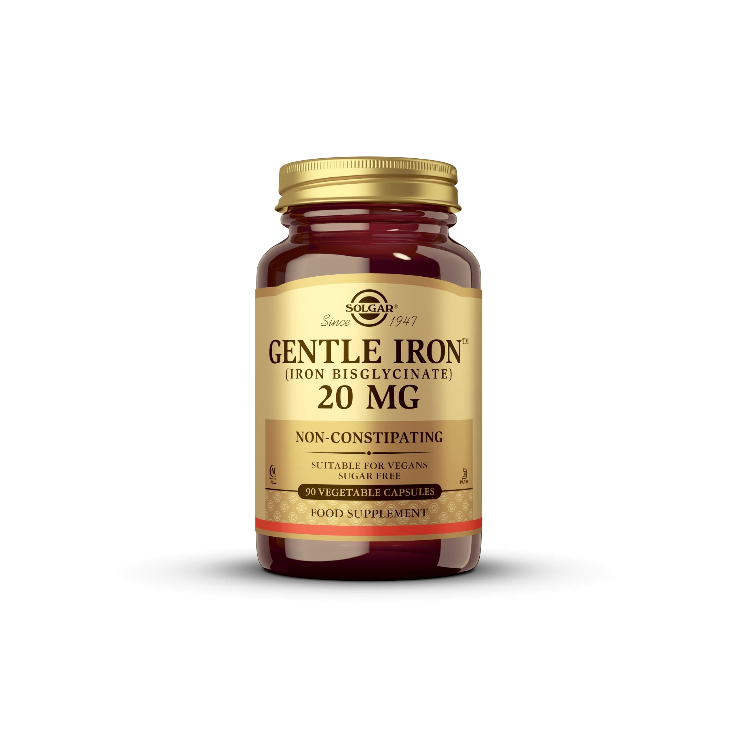 Gentle Iron (Iron Bisglycinate) 20 mg Vegetable Capsules - Pack of 180 - Reduces Constipating Effects - Gentle on The Stomach - Vegan and Gluten Free