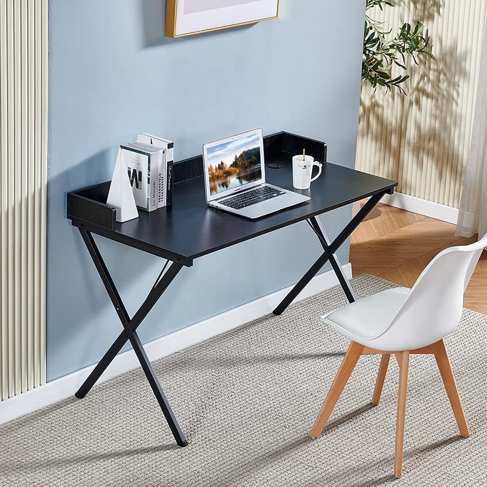 BOJU Modern Black Computer Desk Table with 3 Drawers and 3 Storage Shelves 4 FT/120CM for Home Office Simple Study Writing Table Workstation for Bedroom Corner (Black)