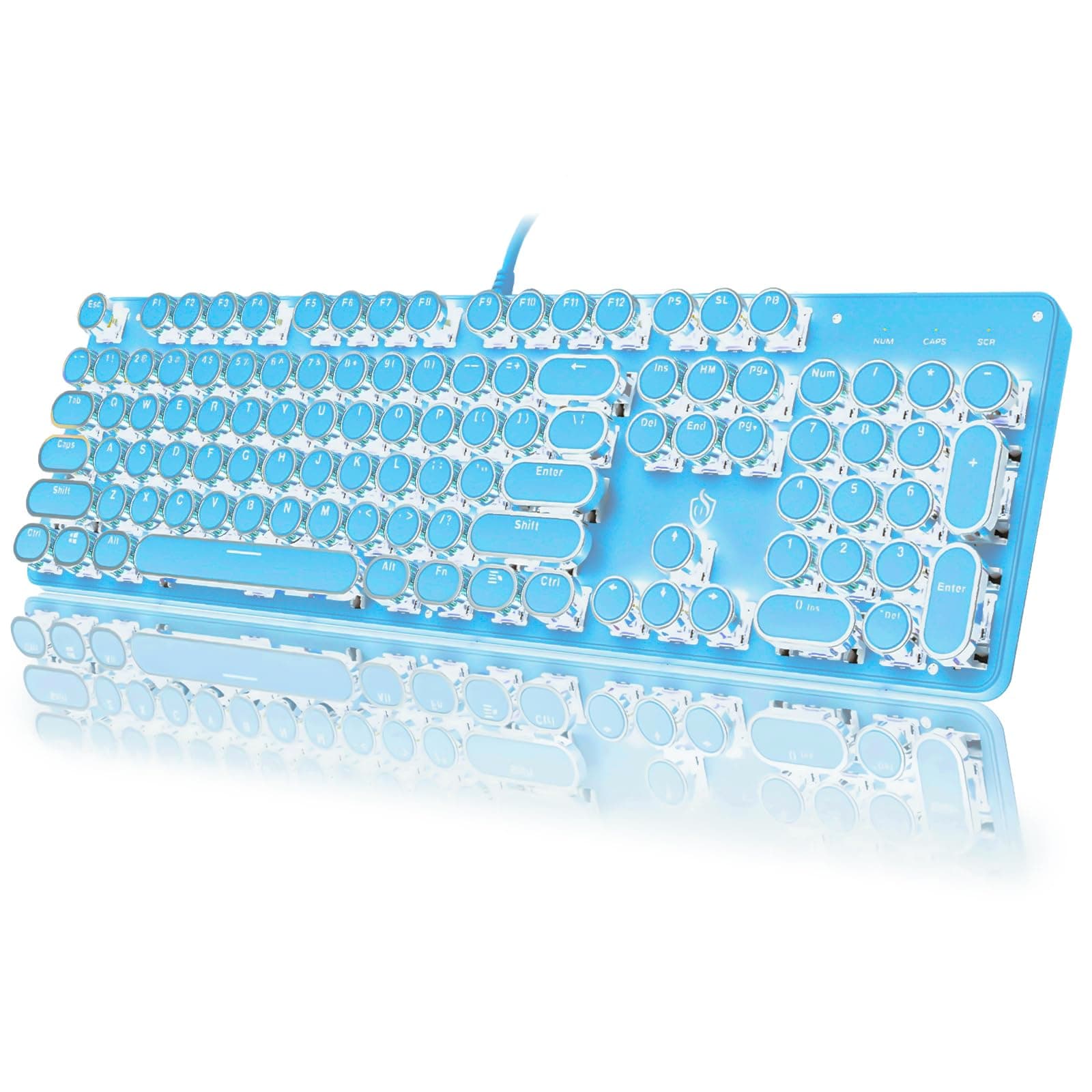 Typewriter Style Mechanical Gaming Keyboard RGB Backlit Wired with Blue Switch Retro Round Keycap 104 Keys Keyboard (Blue 104 Keys LED)
