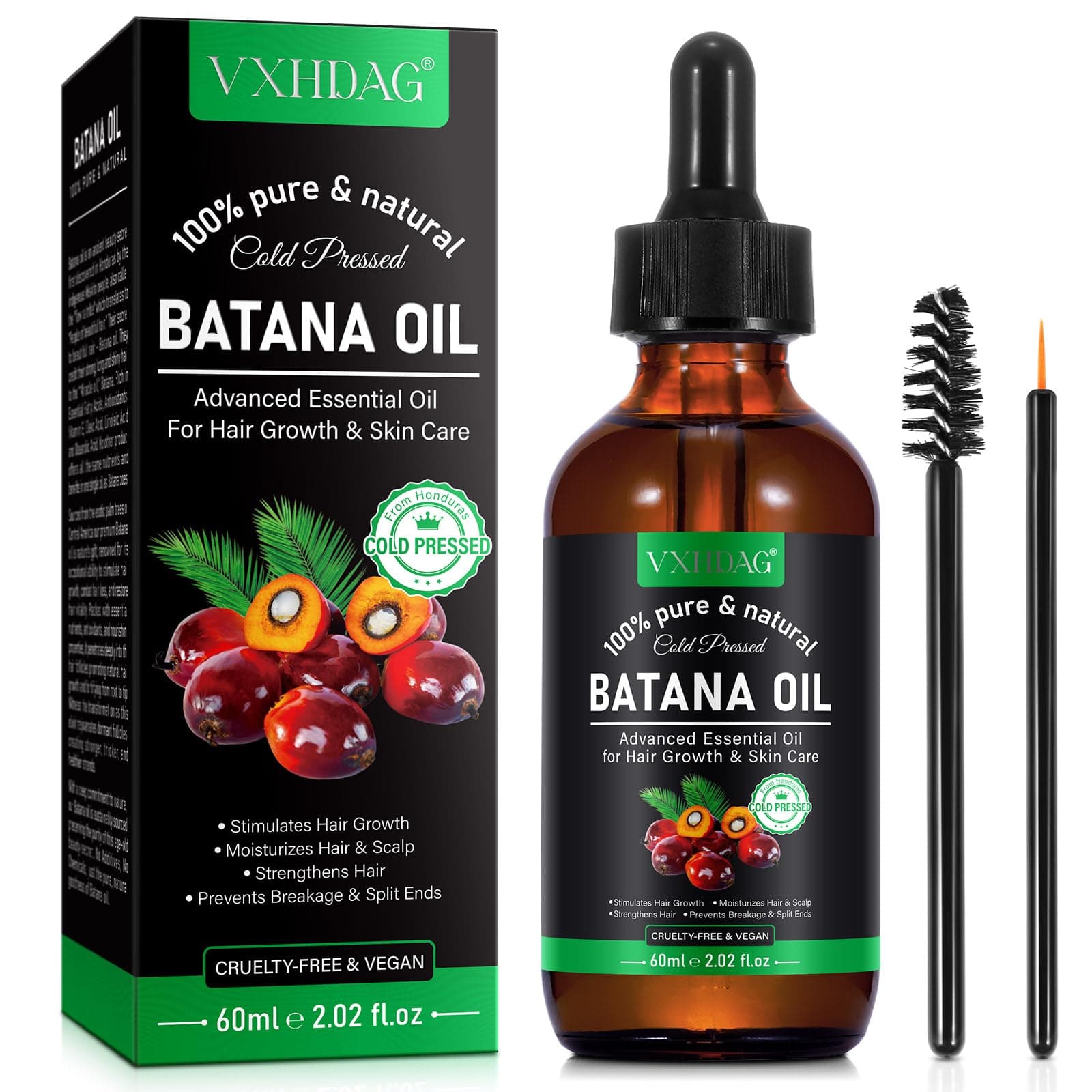 Batana Oil - 100% Pure & Natural from Honduras for Hair Growth, Eliminates Split Ends, Enhances Radiance & Nourishment for All Hair Types, 2.02 fl oz