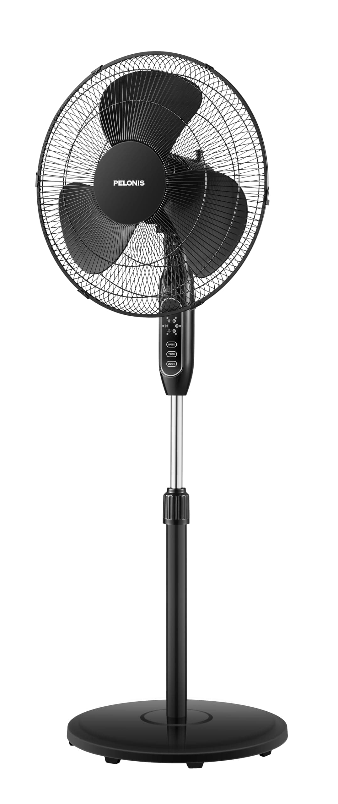 PELONIS 16'' Pedestal Fan for Bedoom, Remote, Standing Fan with 7-Hour Timer, 90° Oscillation, 3-Speeds, Adjustable Height, Electric Cooling Fans for Living Room and Office