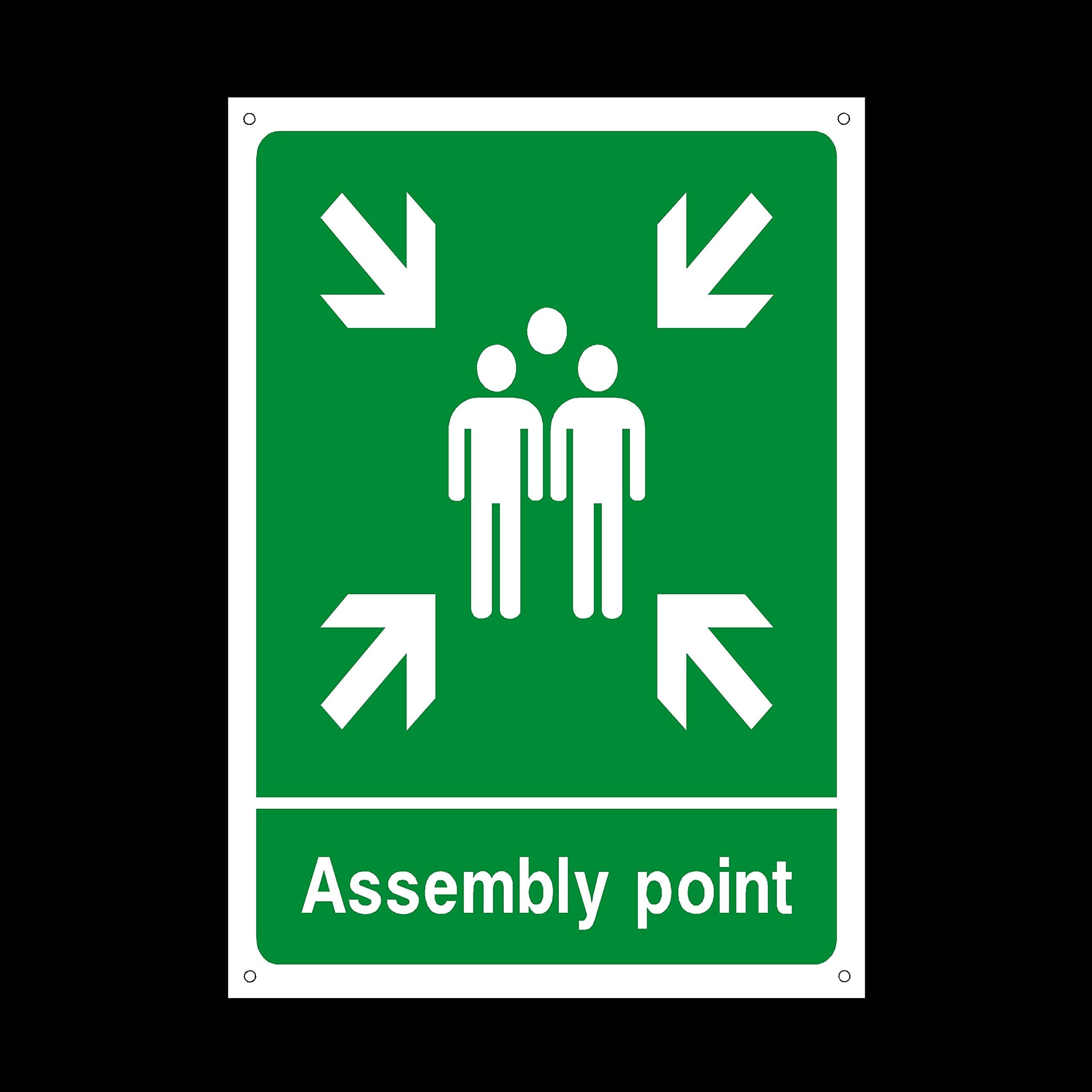 USSP&S Fire Assembly Muster Point Plastic Sign with 4 Pre-Drilled Holes - Fire/Emergency/Exit/Alarm/Push/Extinguisher/Assembly (EE58)