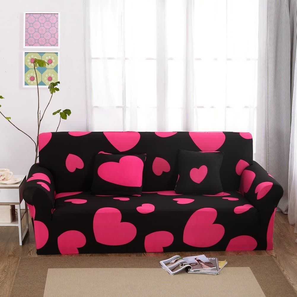 AbbeyTening Heart balck Sofa Slipcover Sofa Covers Chair Covers Four Seater Protectors Couch Covers Featuring Soft Form Fit Slip Resistant 92-118 Inch