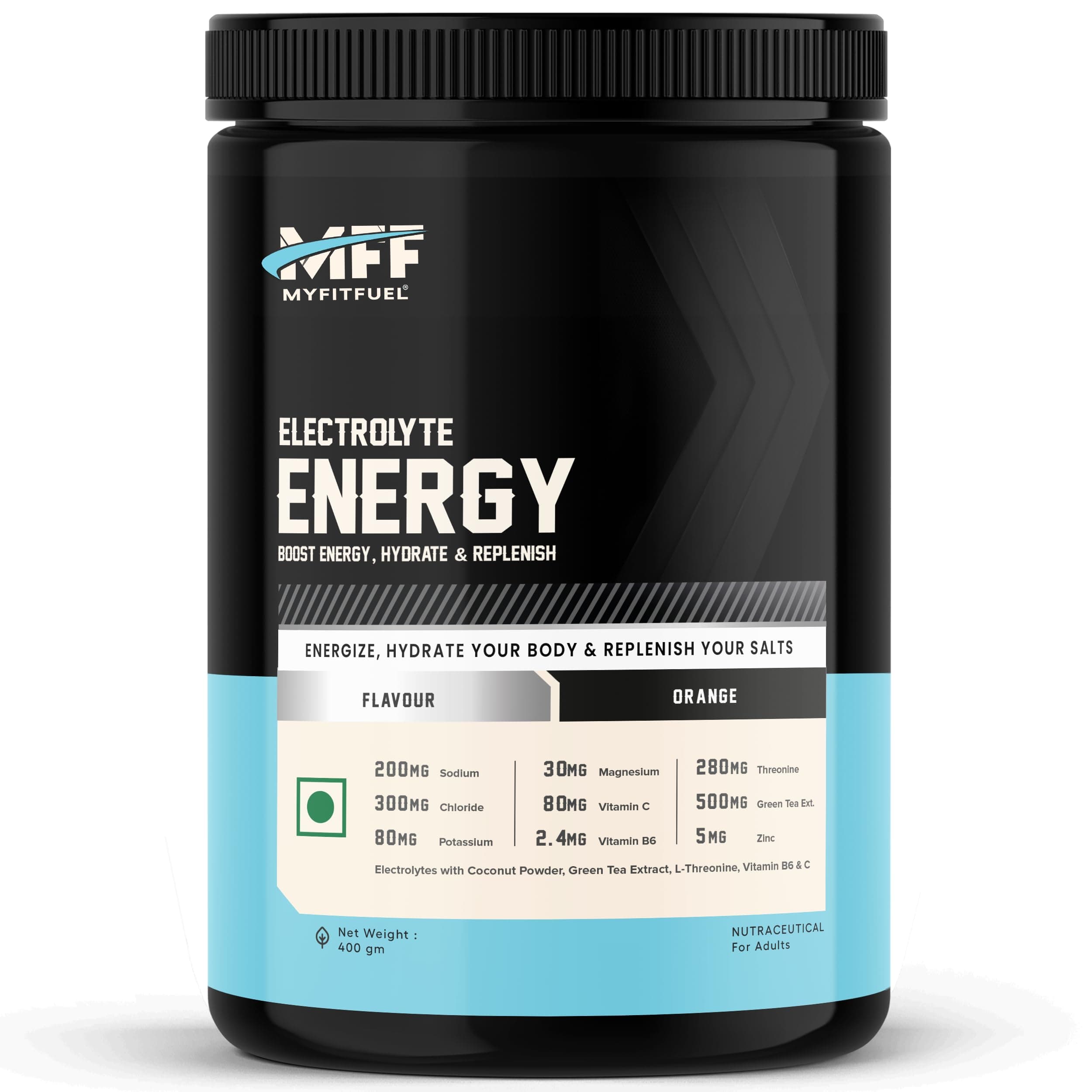 Electrolyte Energy, Hydration & Replenishment. With Green Tea Extract, L-Threonine For Better Performance (400g Orange)