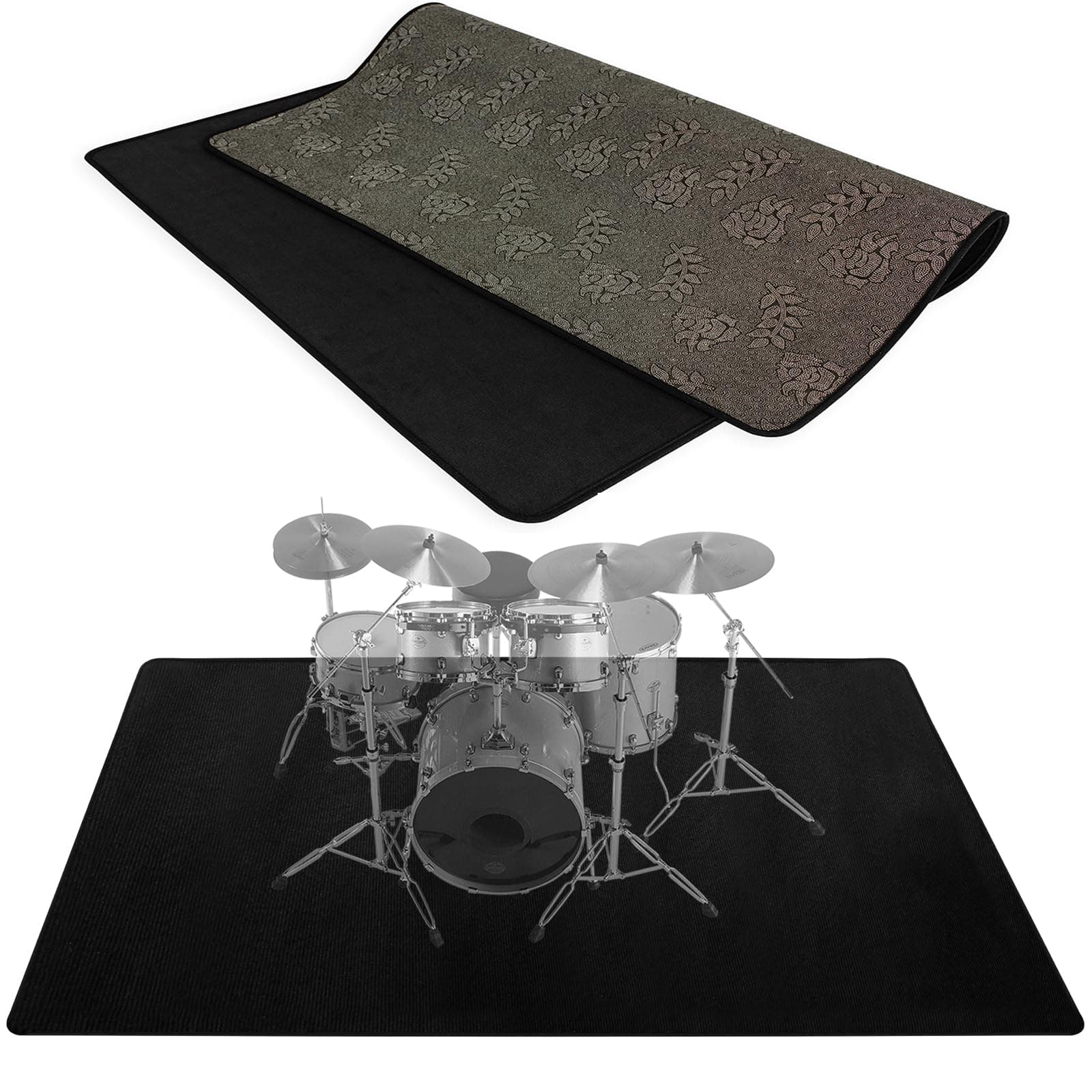 Drum Mat, 4Ft x 5.3Ft Drum Carpet Drum Rug Drum Pad Tightly Woven Fabric with Non-Slip Grip Bottom, Black