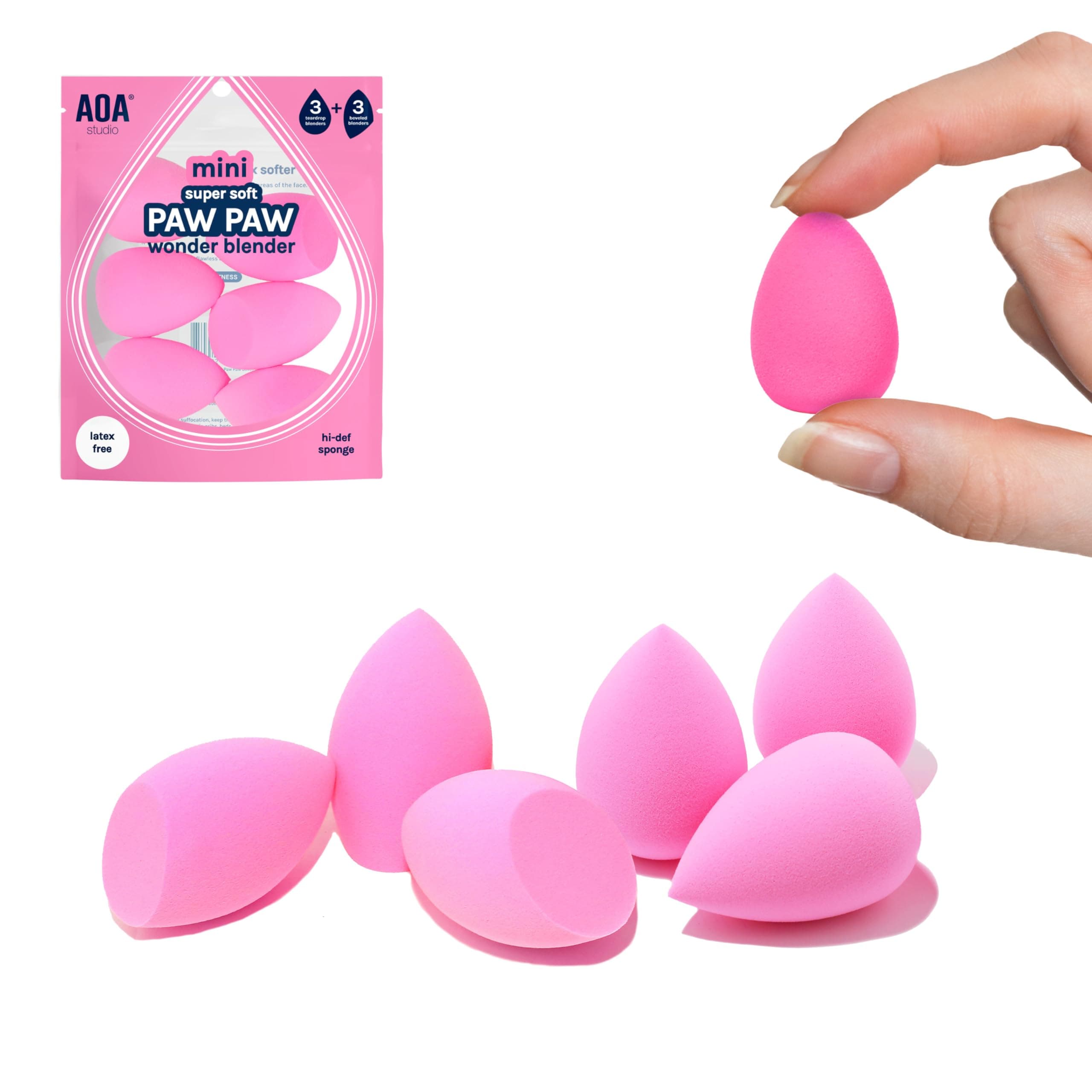 Collection MiNi Makeup Sponge Set Blender Latex Free and High-definition of 6 For Powder Cream Liquid, Super Soft Wonder Beauty Cosmetic 3 Tear Drop + Beveled Shape (Pink)