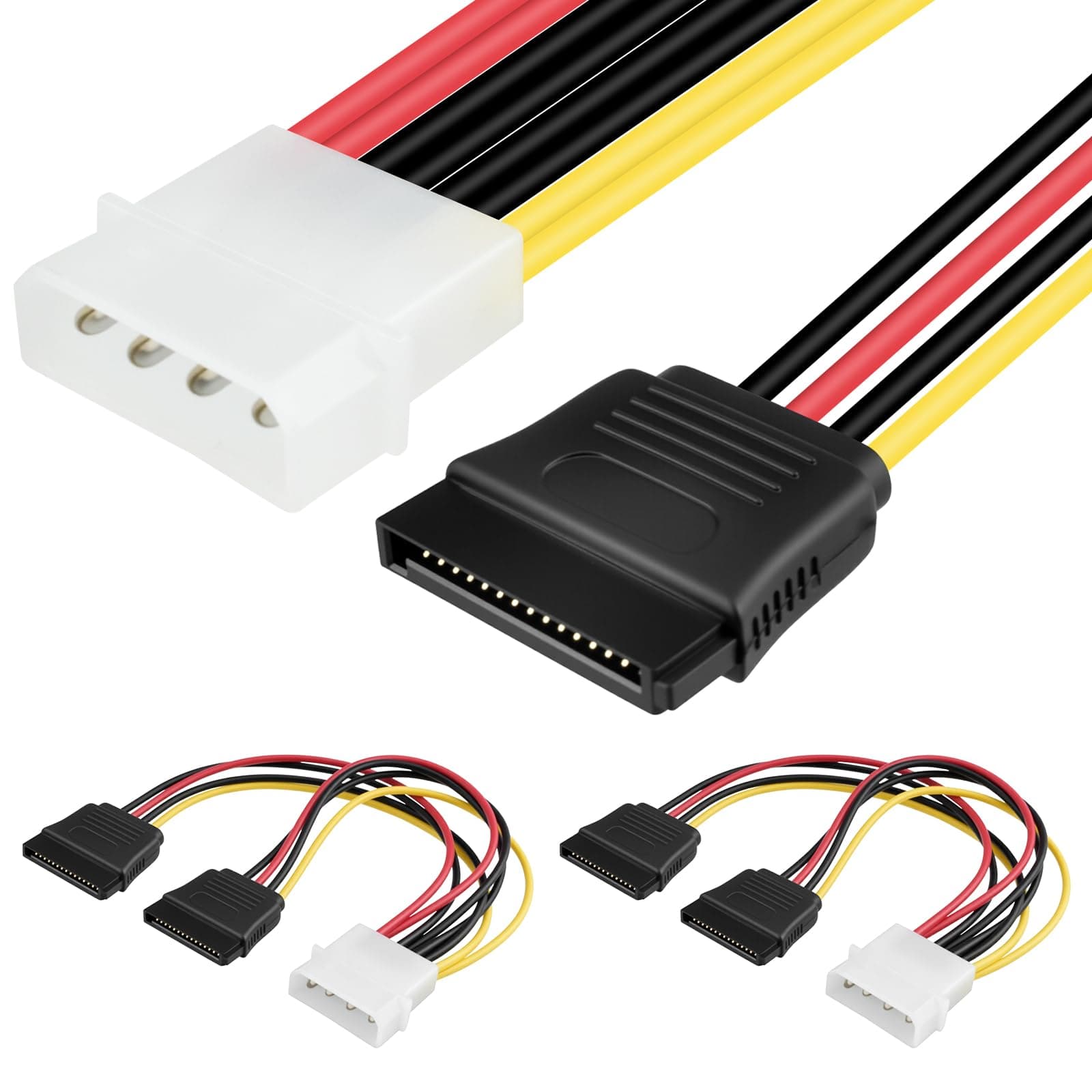 4 Pin Male IDE Molex to 15 Pin Female Dual SATA Power Splitter Adapter Cable 18AWG Copper Serial ATA Hard Drive Extension Cable (20cm) - 2 Pack