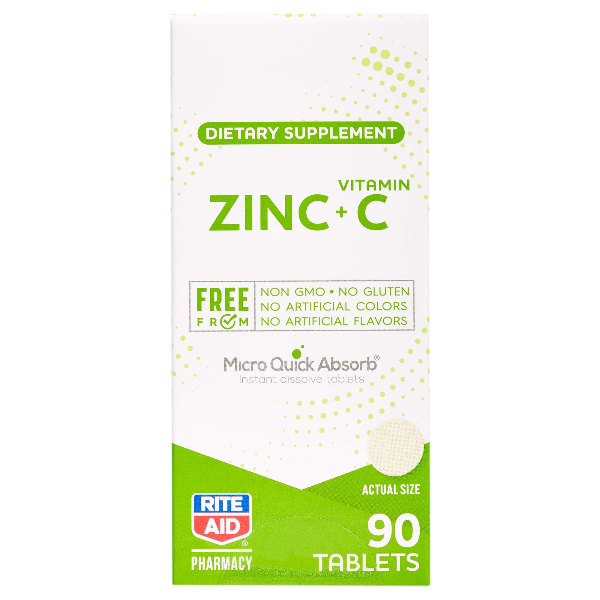 Rite Aid FreeFrom Sublingual Zinc & Vitamin C with Micro Quick Absorb Technology, 5/15 mg - 90 Dissolving Tablets | Immune Support | Non-GMO, No Gluten | Vitamin C with Zinc Supplement