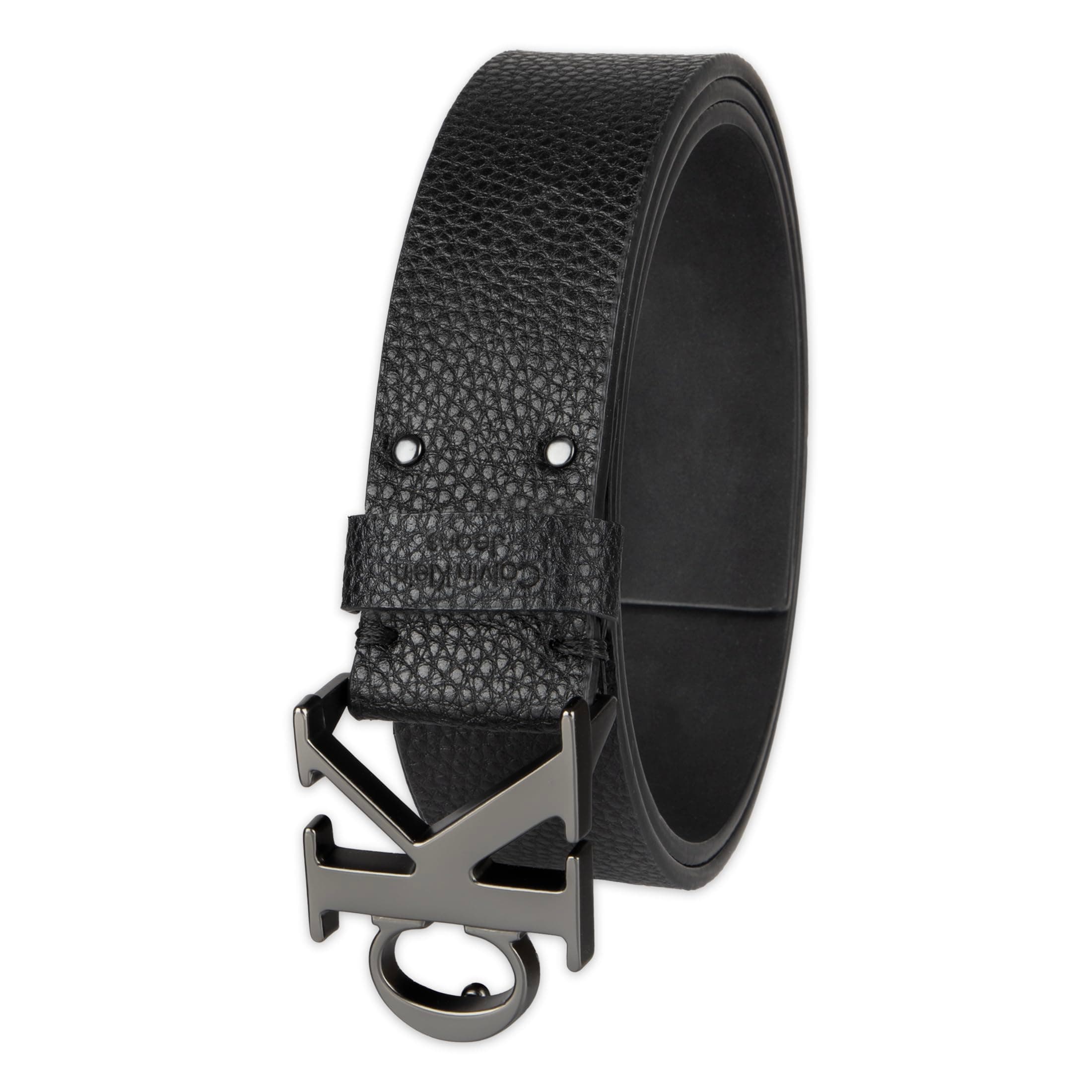 Calvin Klein Men’s CK Monogram Cut Out Buckle Belt – Casual Belt for Jeans & Everyday Wear