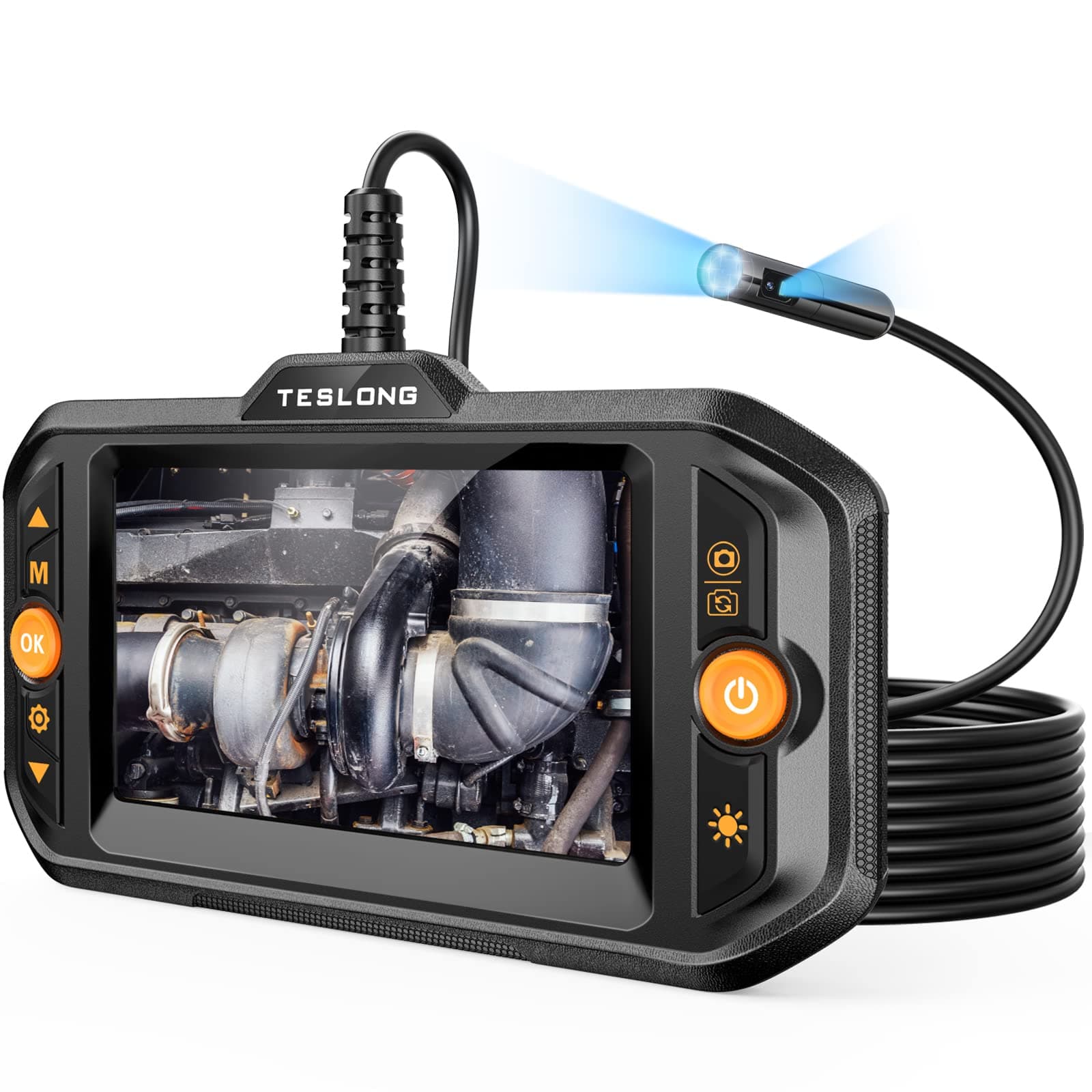 TeslongDual Lens Endoscope Camera with Light, Mechanic Borescope Inspection Camera with Monitor, Flexible Snake Probe Camera, Fiber Optic Scope for Automotive HVAC Drain Wall