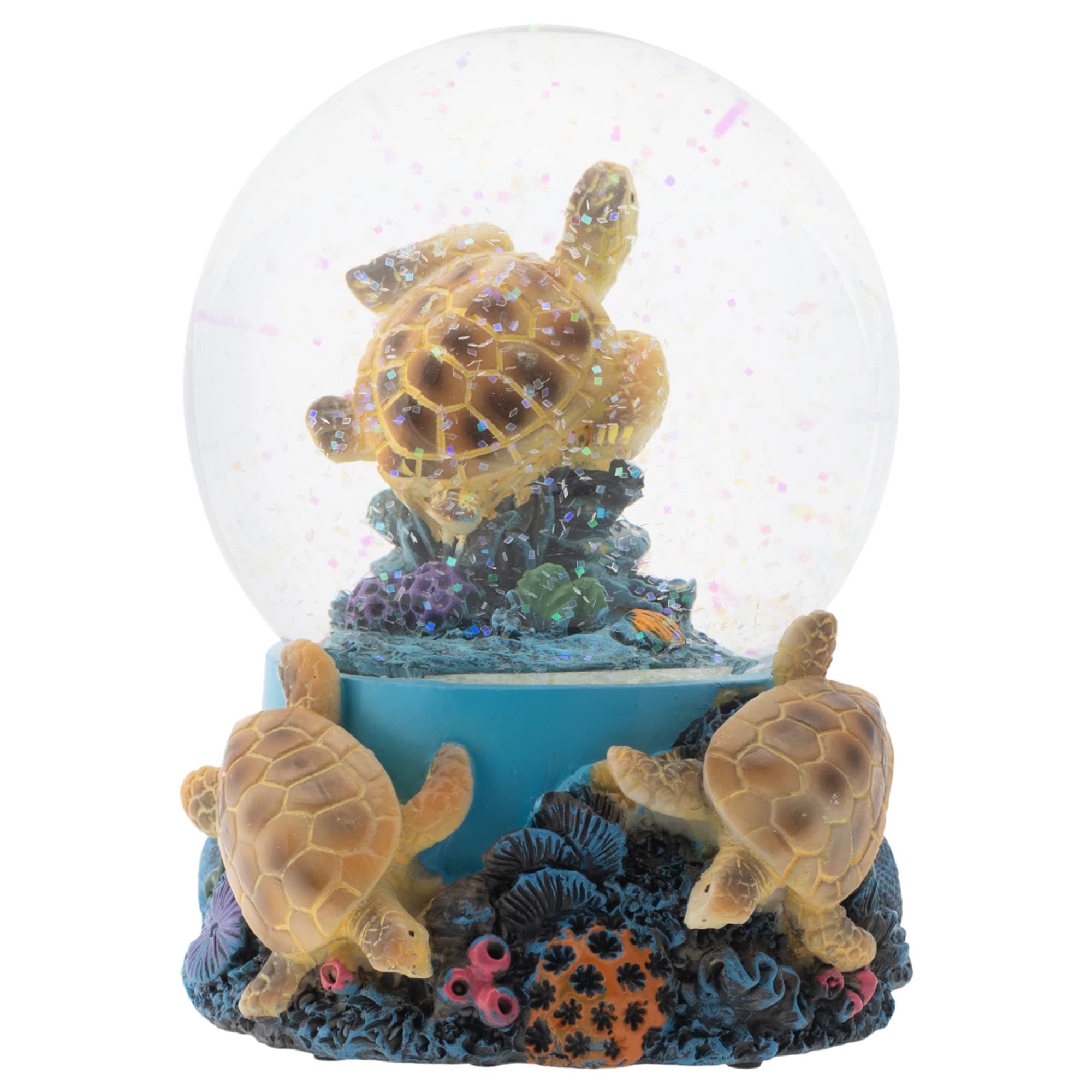 Elanze Designs Coral Reef Sea Turtles 100MM Sturdy Wind Up Musical Glitter Water Snow Globe Tabletop Dresser Nightstand Figurine Decoration Plays Tune Wonderful World