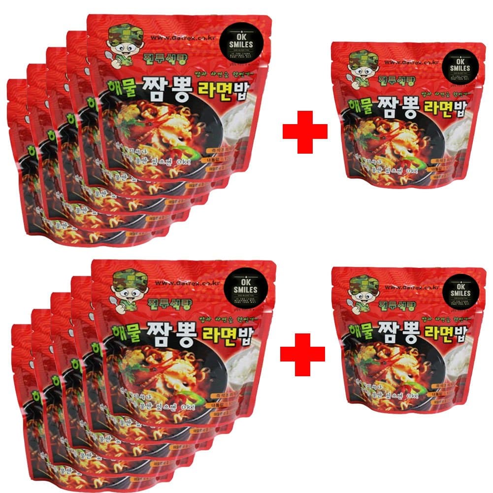 Korean Military MRE Ramen Spicy Seafood Noodle Soup with Rice 120g/12pack Gift Free Plastic Spoon!!Great for Christmas Gift, Fishing,Hunting!Emergency food for Disaster (noddle & rice 12pack)