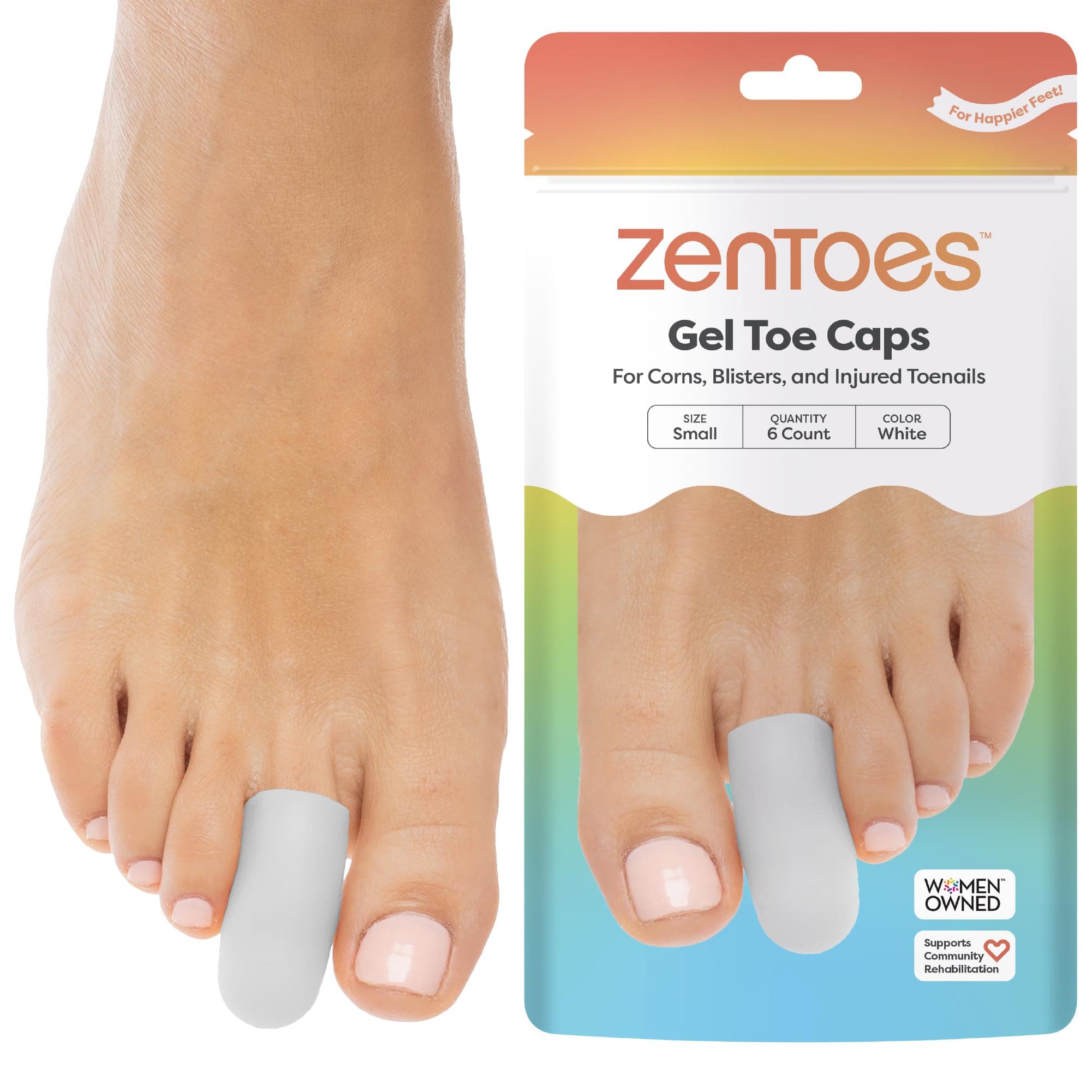 ZenToes Gel Toe Cap and Protector - Pack of 6 Protect Ingrown Toenails, Blisters, Missing Toenails