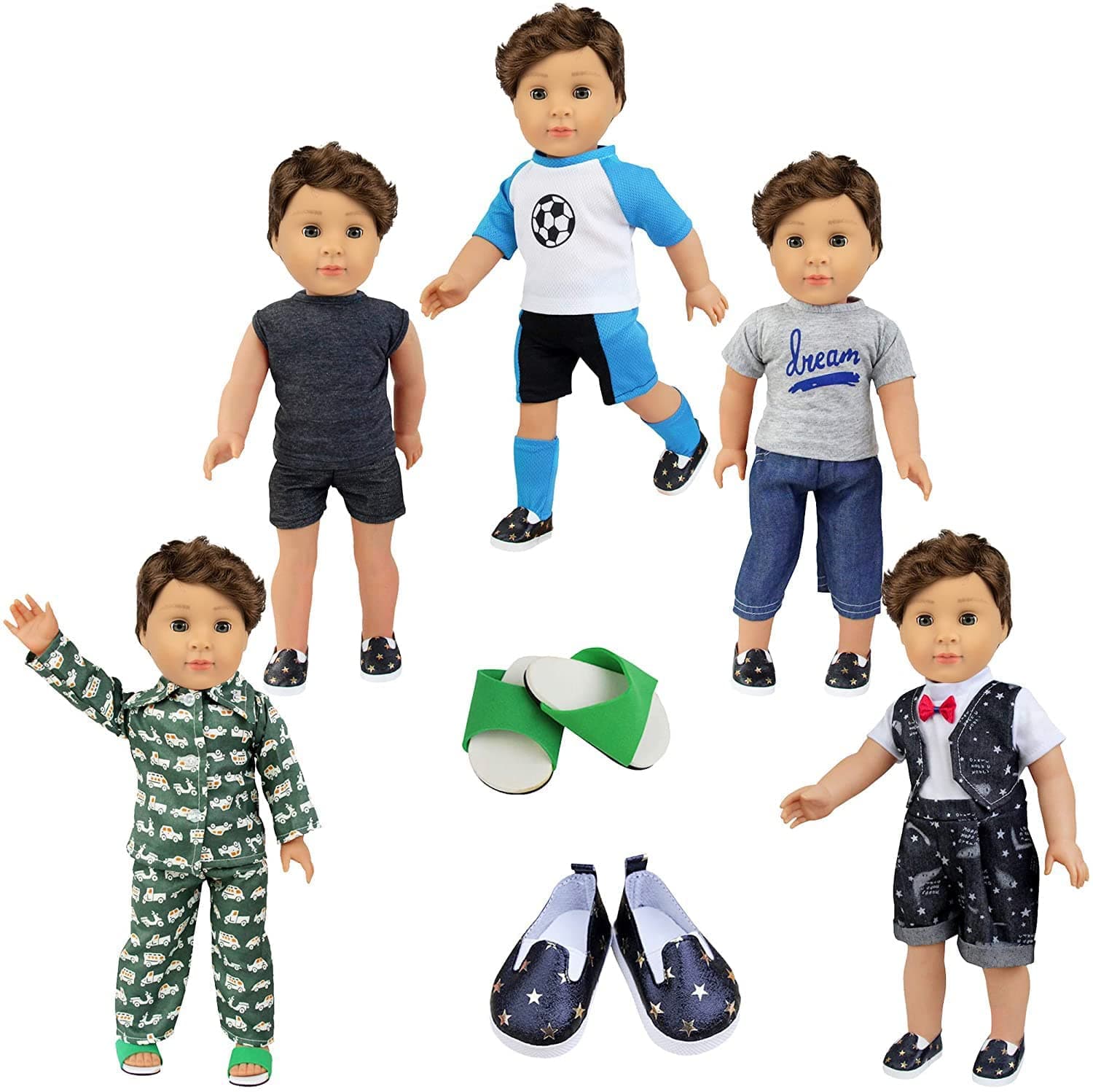 ZITA ELEMENT Fashion Quality 5 Sets Boy Doll Clothes Outfits with 2 Pairs of Shoes for 18 Inch Boy Doll Clothes and Accessories