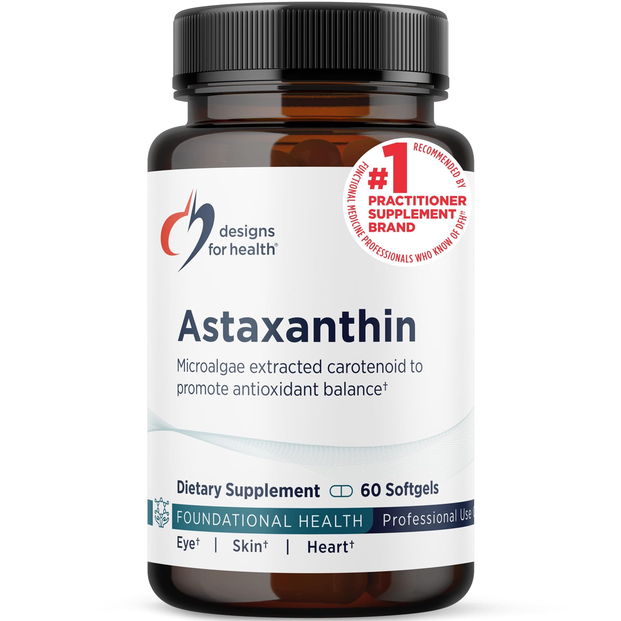 Designs for Health Astaxanthin - Microalgae (Haematococcus Pluvialis) Extracted Carotenoid Antioxidant Supplement - Support for Cardiovascular, GI, Skin + Eye Health (60 Softgels)