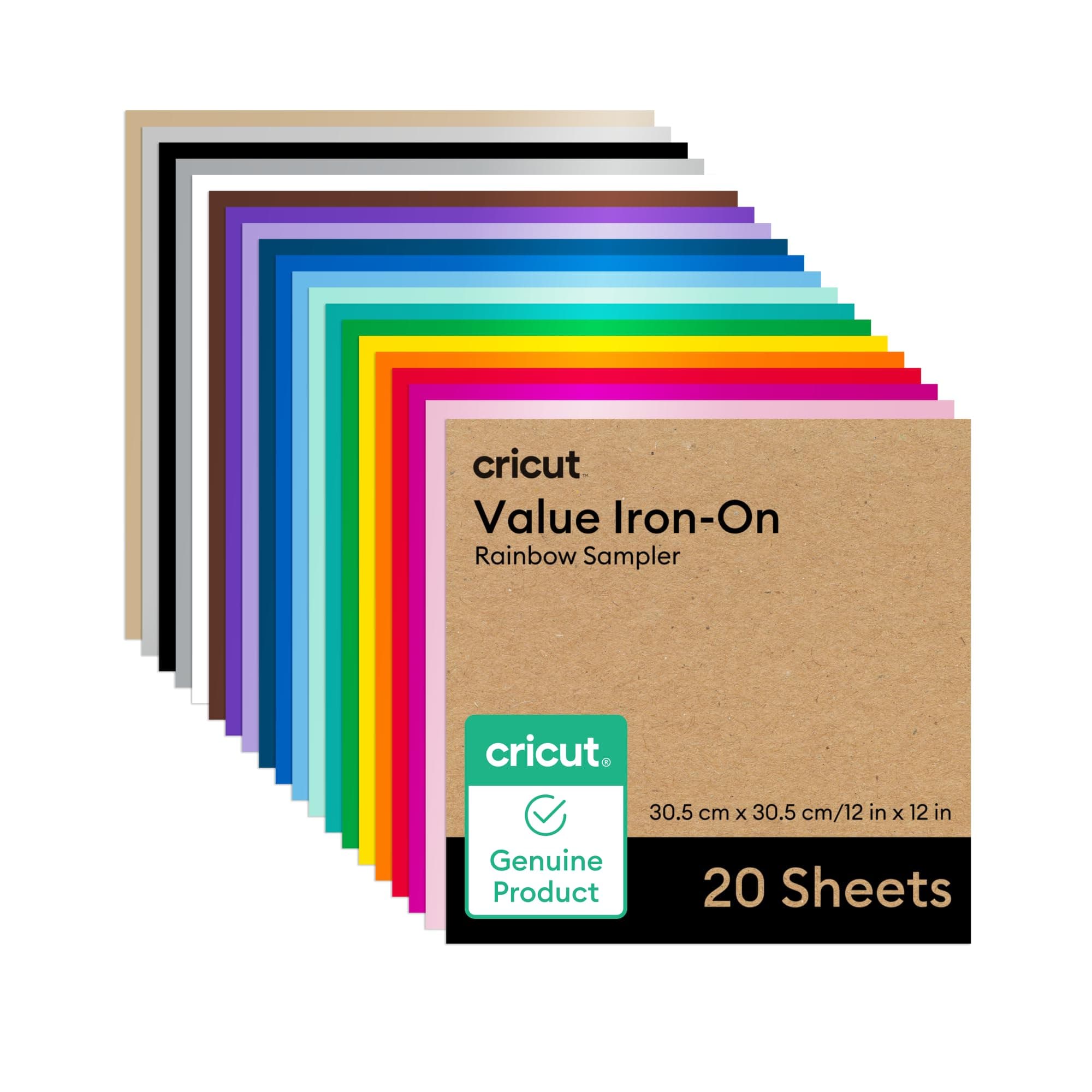 Cricut HTV Heat Transfer Vinyl Sheets | 20 Pack | 30.5 cm × 30.5 cm (12" × 12") | Iron-On HTV Vinyl Sheets for Fabric, Ideal for Custom T-Shirts & DIY Projects