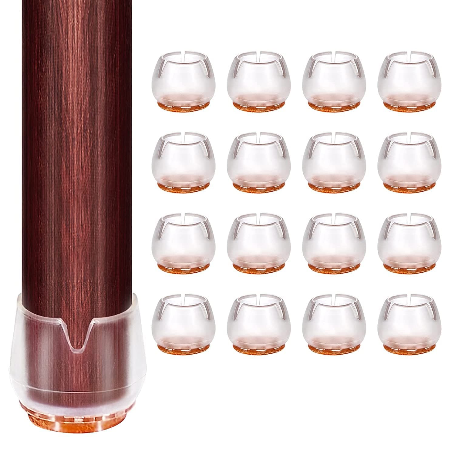 MelonBoat 3/4'' to 7/8'' Chair Leg Floor Protectors, Chair Leg Caps with Pads, Chair Leg Covers to Protect Floors, A-RD023, Fit Round Leg 0.78''-0.86'', 16 Pack