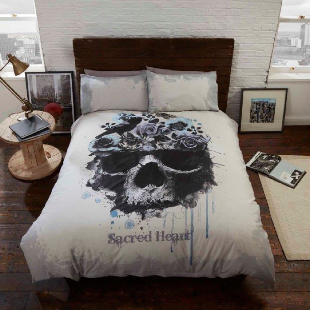 Rapport Home King Bed Duvet Cover and Pillowcase Set Gothic Skull, Polyester, Multi