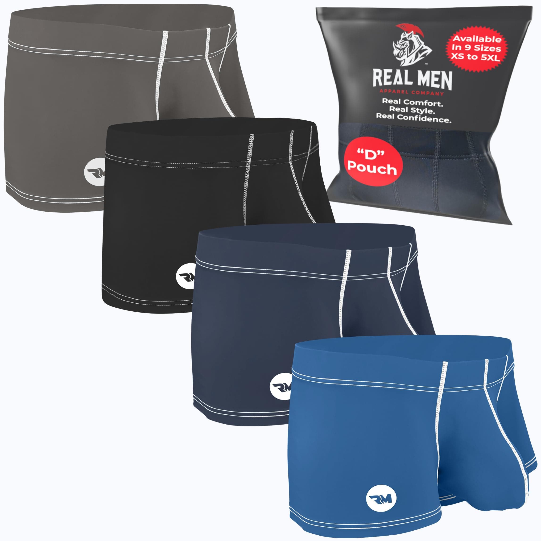 Real Men Underwear Pouch Contour Enhancing Nylon 1 or 4 Pack 3" Ice Silk Mens Boxer Briefs with Pouch (A/B/C/D), XS-5XL