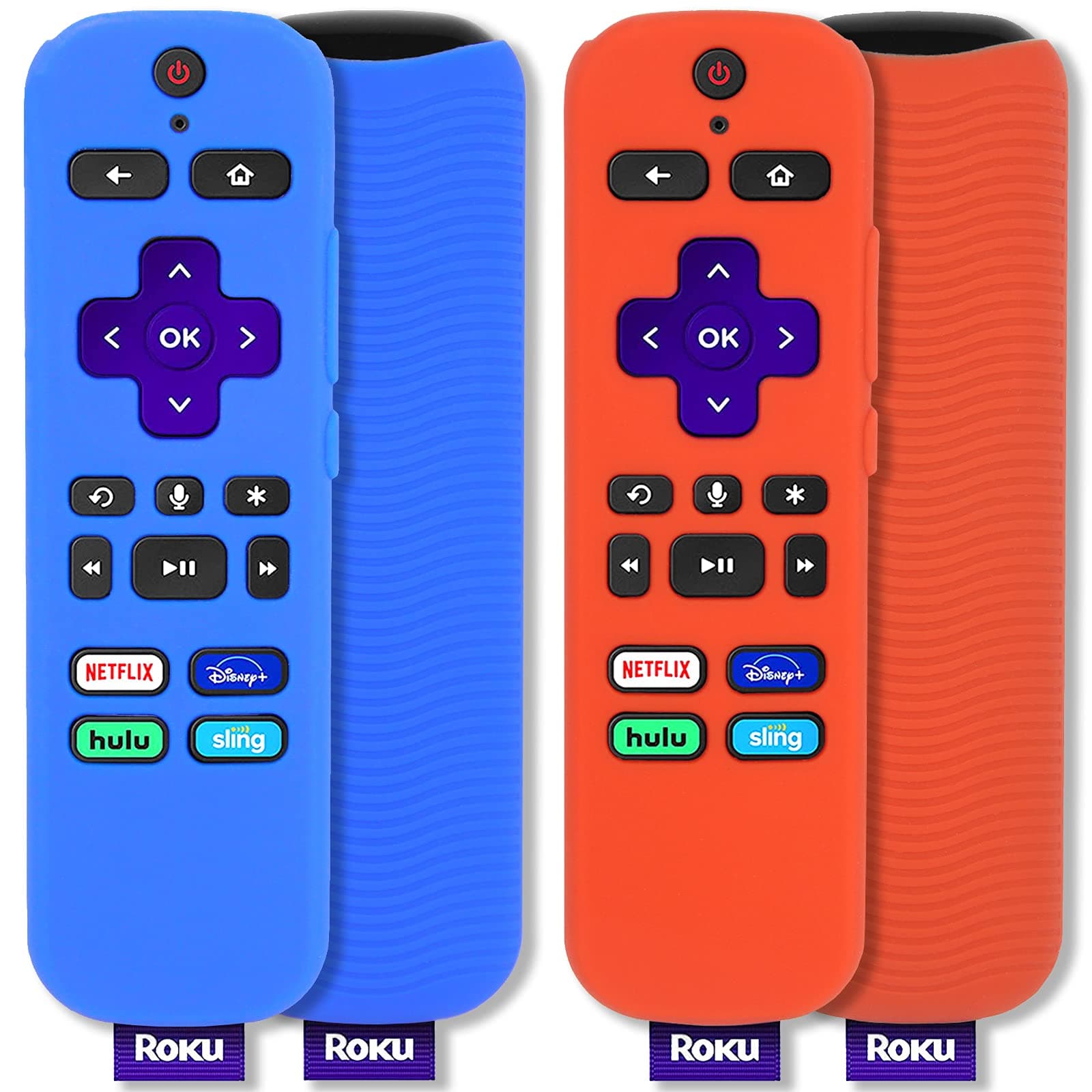 [2 Pack] Silicone Protective Case Compatible with Roku Voice Remote, Pinowu Anti-Slip Shockproof Remote Cover Compatible with Roku Express 4K+ 2021 Remote (Red+Blue)