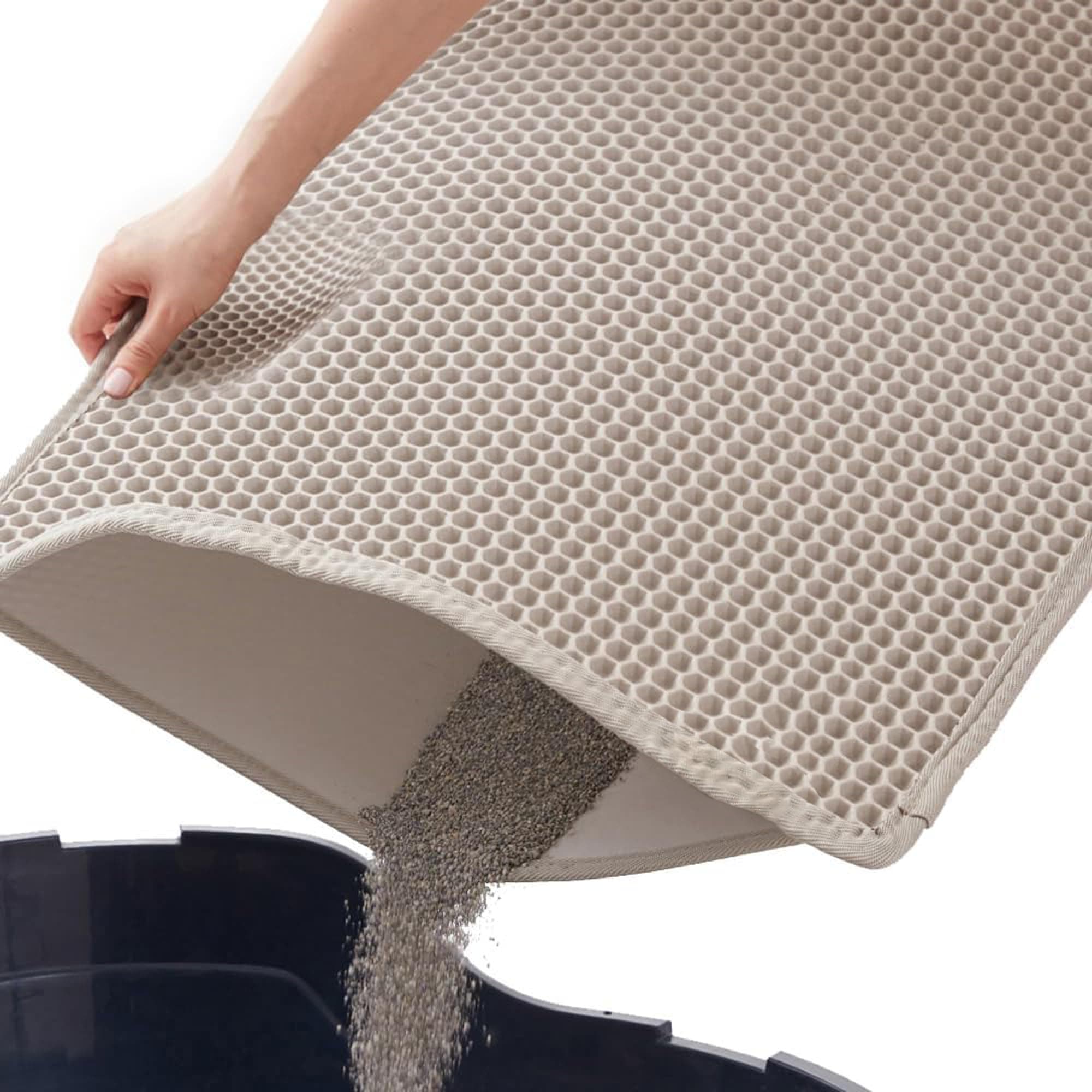 Cat Litter Mat, Cat Litter Trapping Mat, Honeycomb Double Layer Design, Urine and Water Proof Kitty Litter Mat, Easier to Clean, Washable (40x50cm, Beige)